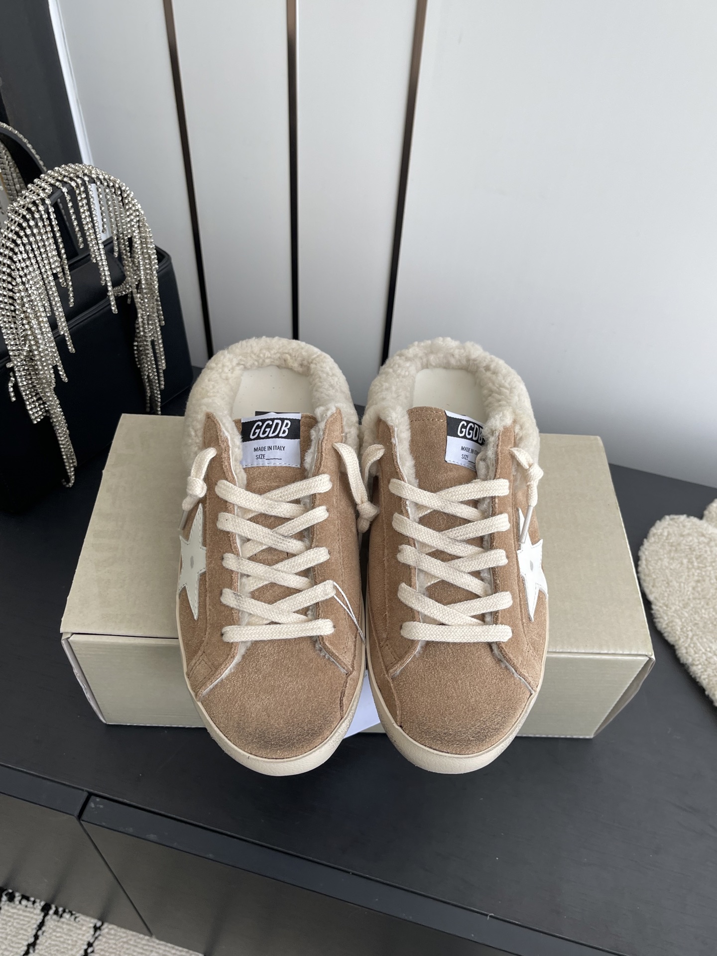 Golden Goose Super Star Sabot Shearling Mule Tan White Cream Sneaker BS-87481