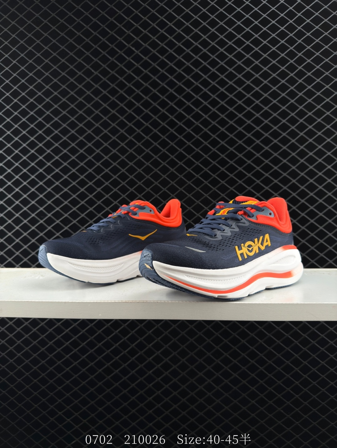 HOKA ONE ONE Bondi 9 Navy Orange White Yellow EU 40-45 Running Shoe Running Sneakers - Men s BS-86576