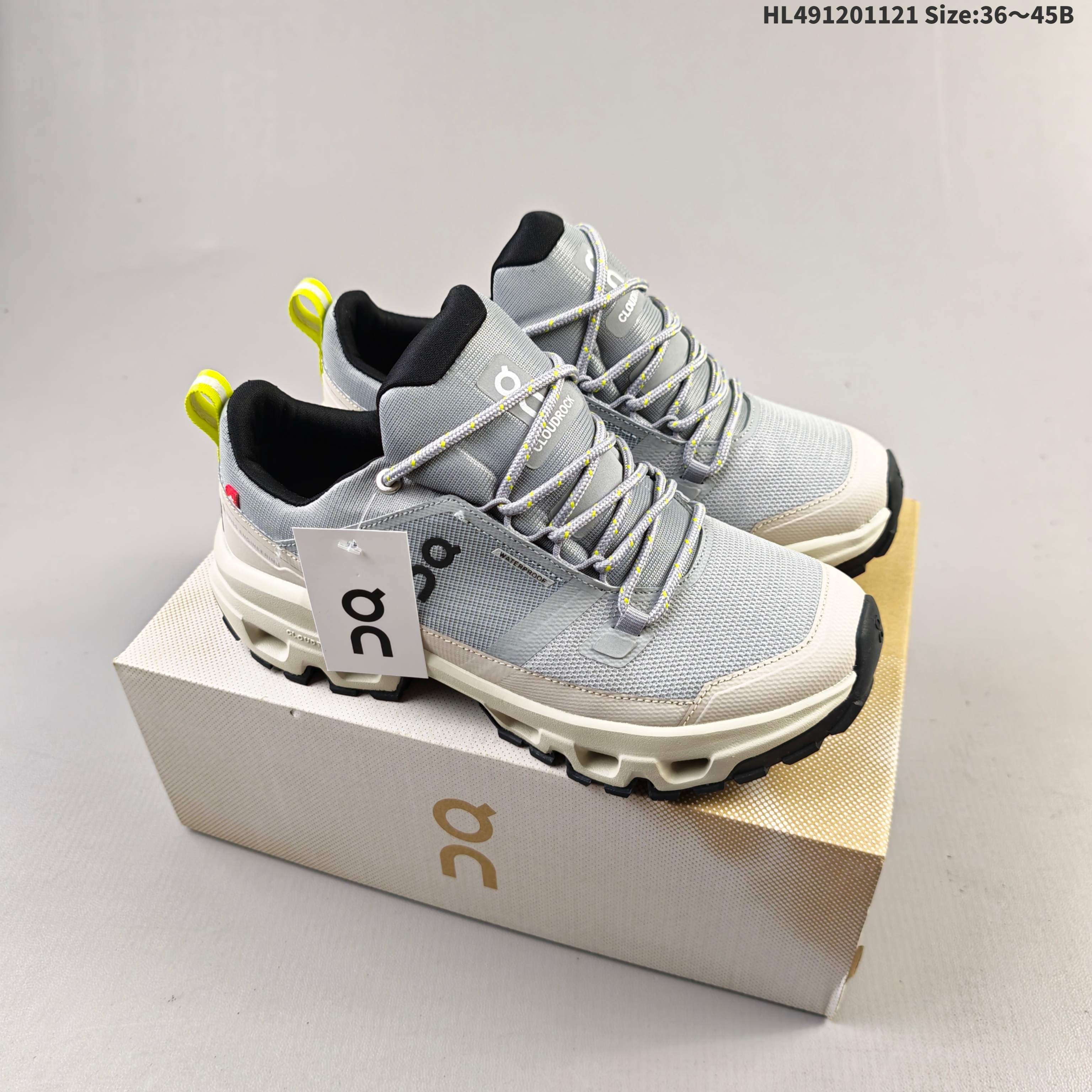 On Running Cloudrock Low Waterproof Grey Beige Black Neon Yellow EU 36-45 Trail Shoe Trail Running Sneakers - Unisex BS-69794