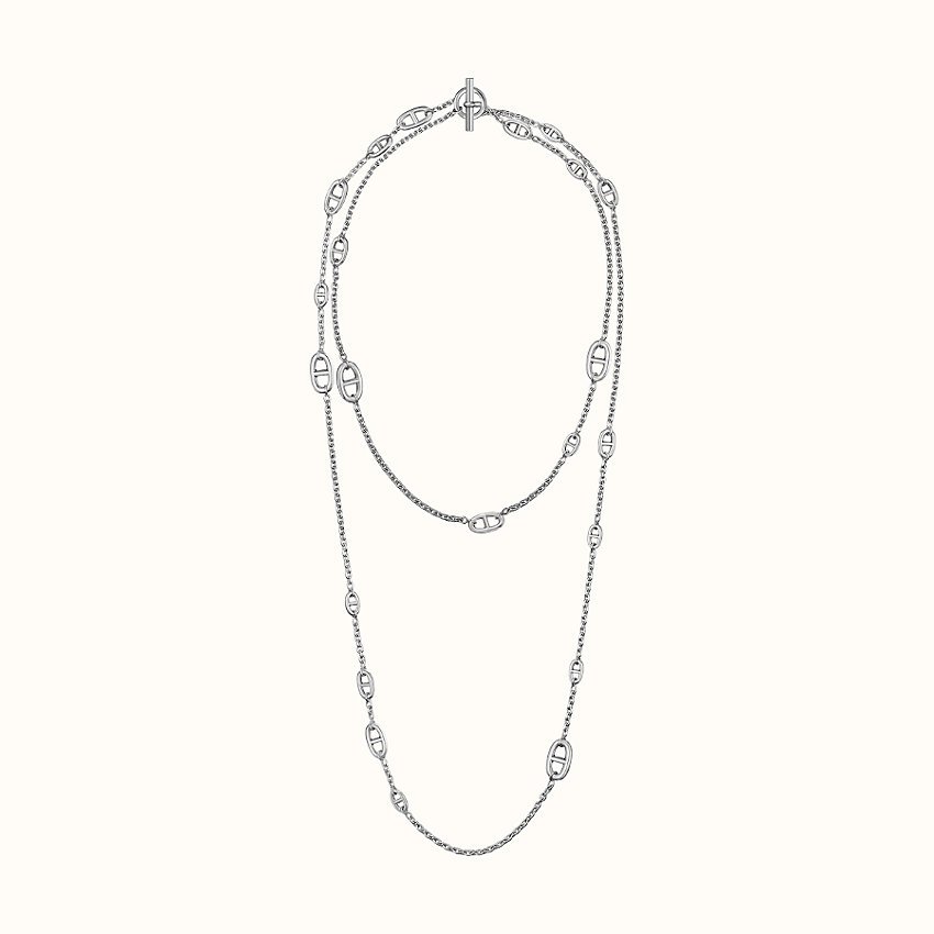 Colar Hermes Chaine d Ancre Farandole metal prateado sem pedras preciosas 160 cm