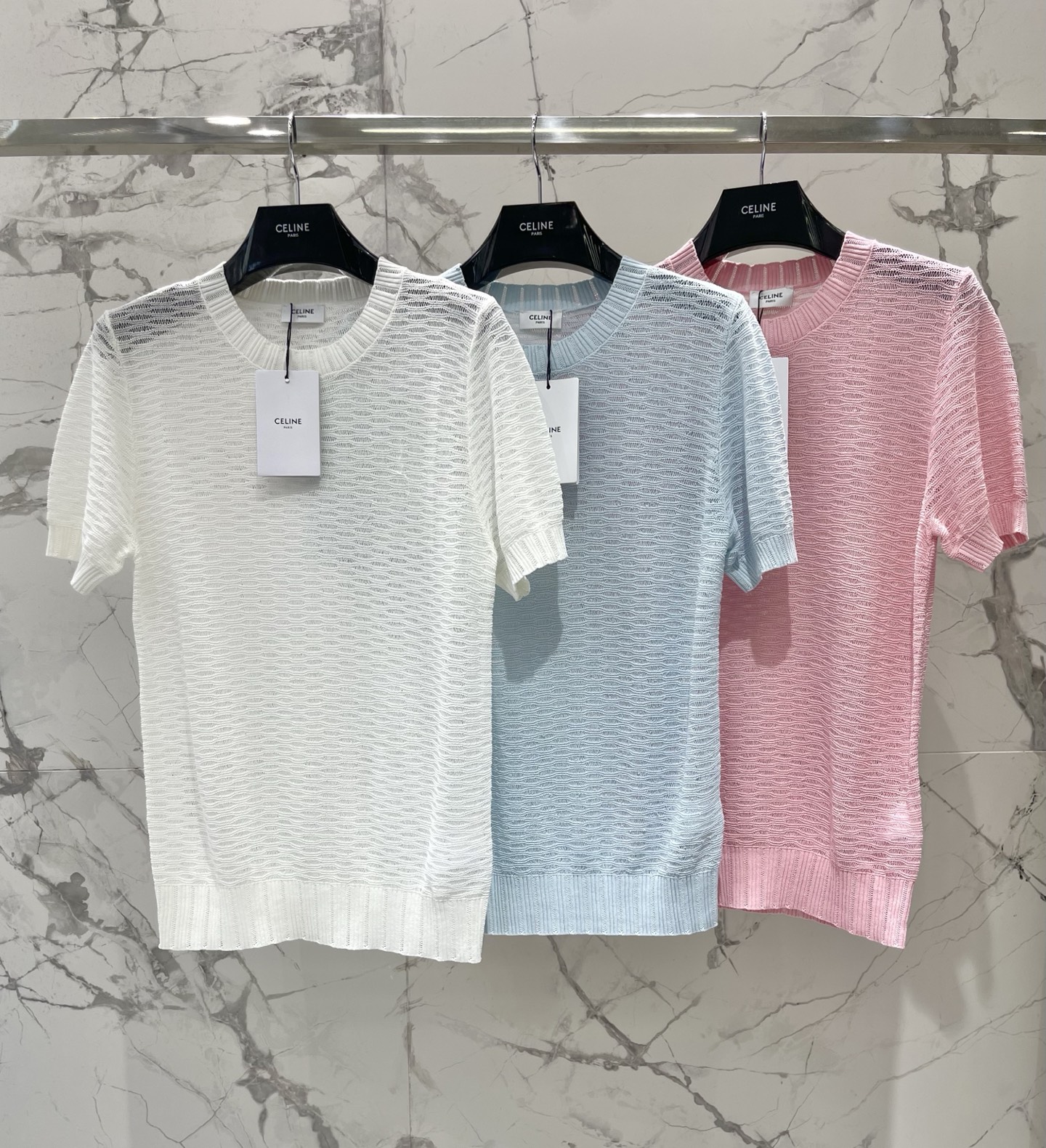 Celine Women 𝗖𝗘𝗟𝗜𝗡𝗘* Celine Early Spring New Hollow Breathable Knitted Short Sleev — AAA Quality Replica — photo 9