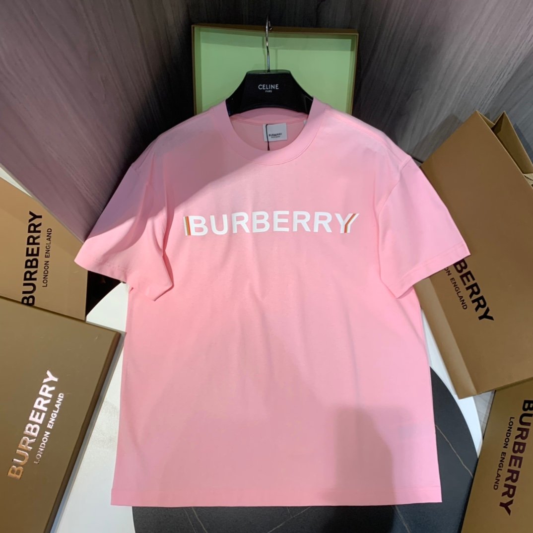 Burberry men Micro-label overlapping printed cotton loose short-sleeved T-shirt