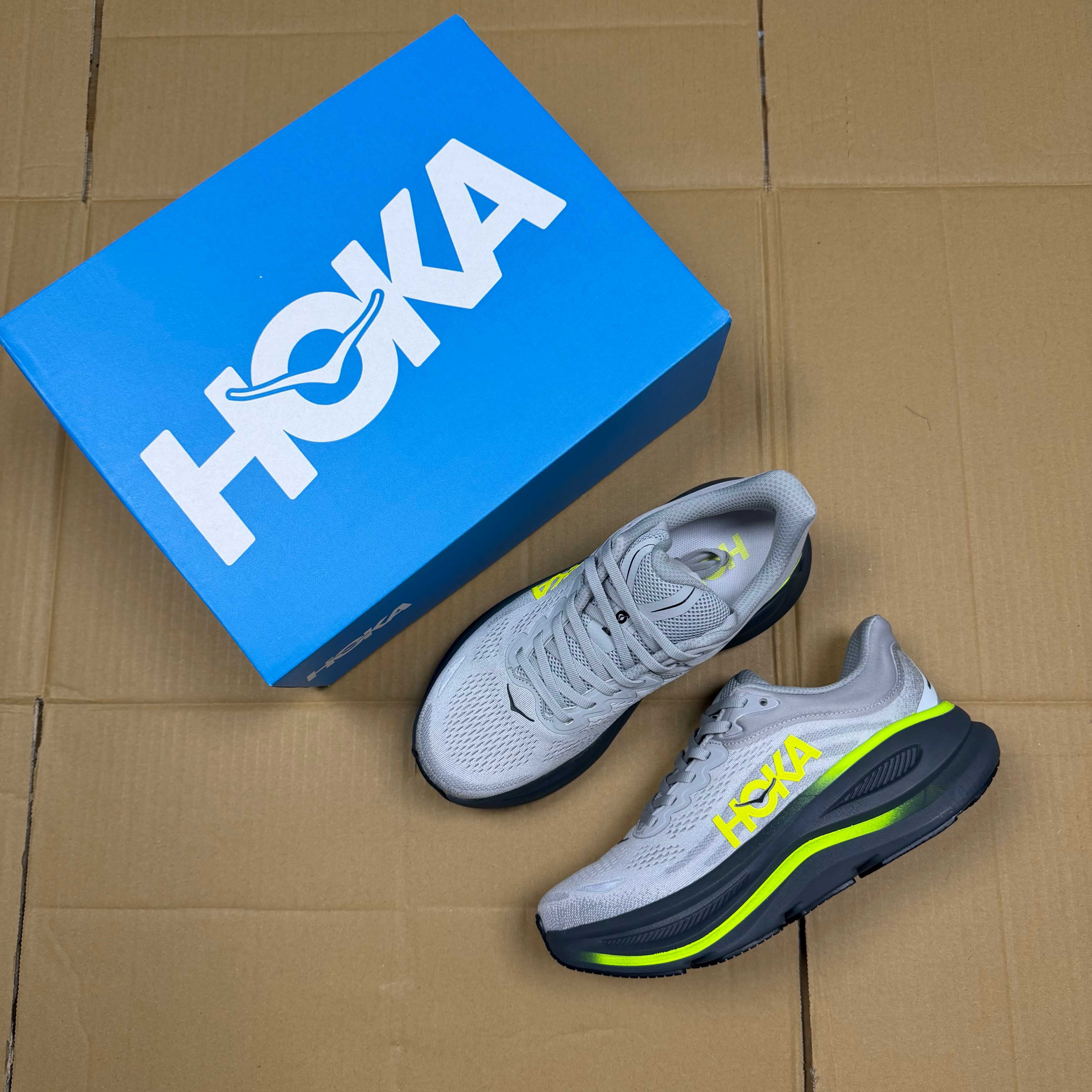 HOKA Bondi 9 Grey Dark Grey Neon Yellow Running Shoe Running Sneakers BS-86904