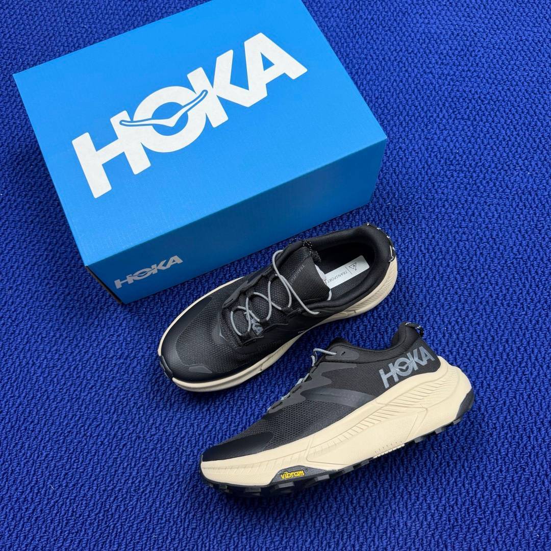 HOKA Transport Black Beige Grey Trail Shoe Trail Running Sneakers BS-86838