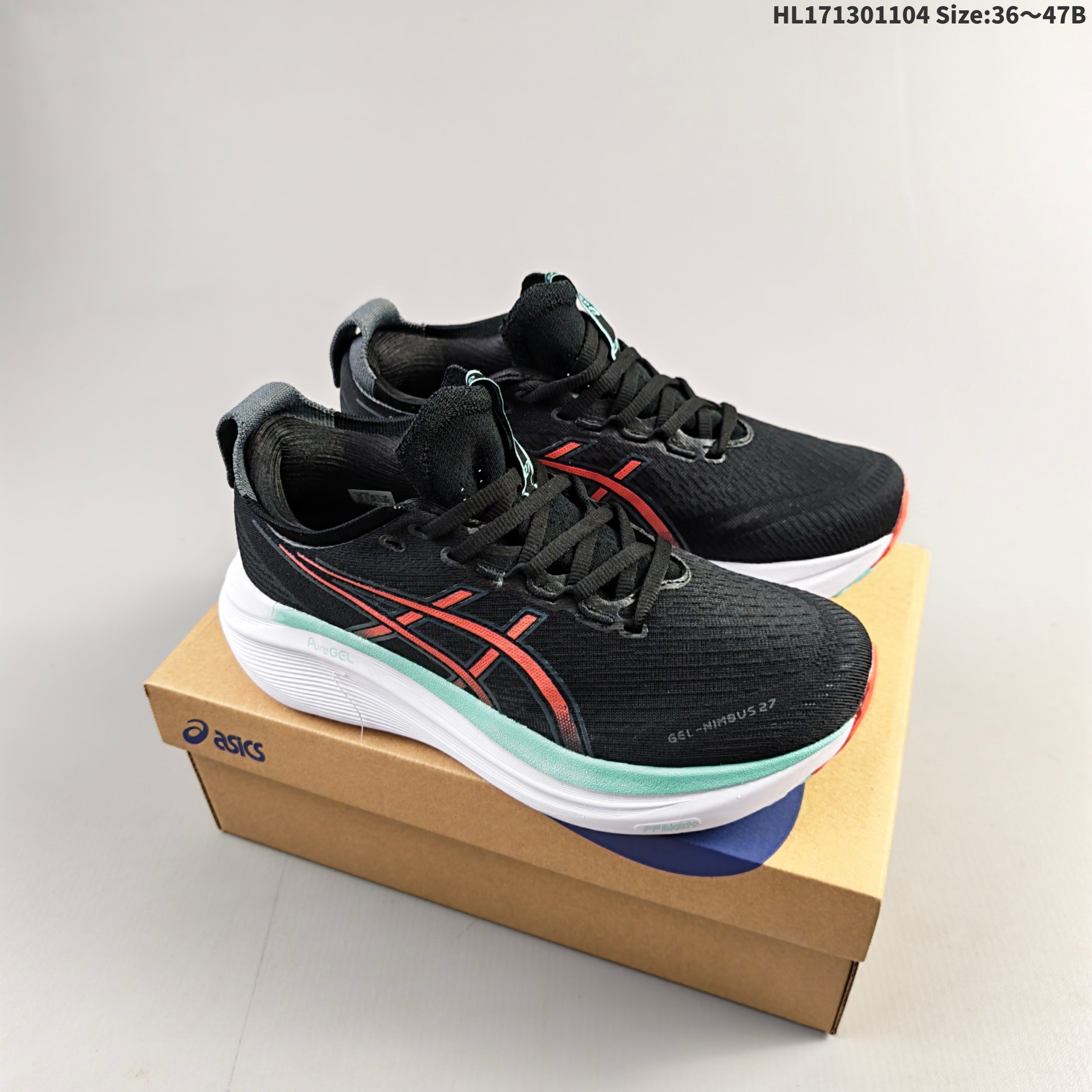 Asics Gel Nimbus 27 Black Coral Mint White EU 36 47 Running Shoe EU 36-47 Running Sneakers - Unisex BS-69180