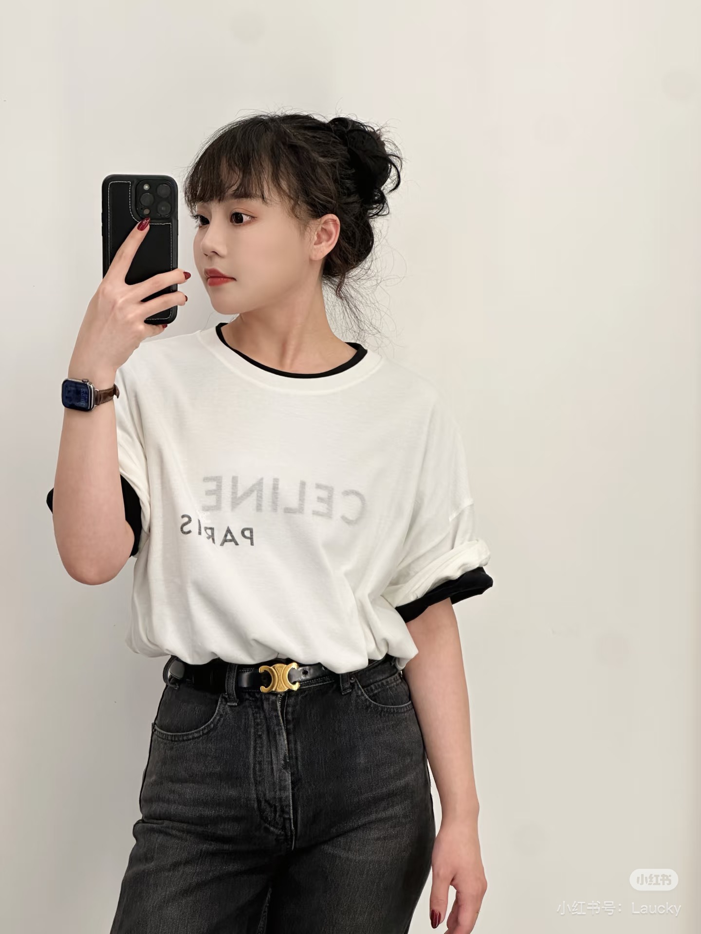 Celine Women 26-letter printed double-layer round neck short-sleeved T-shirt Milk white with soft — 1:1 Replica For Sale