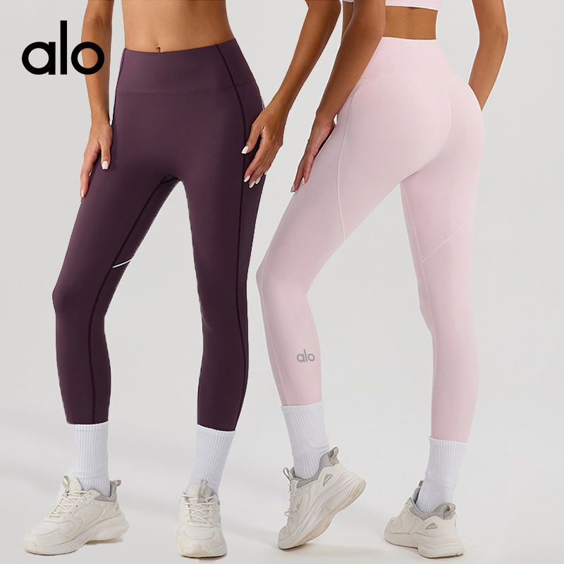 Alo Leggings aloyoga contrasting color high-elastic hip-lifting sports pants high-waisted nude running — 1:1 Replica For Sale