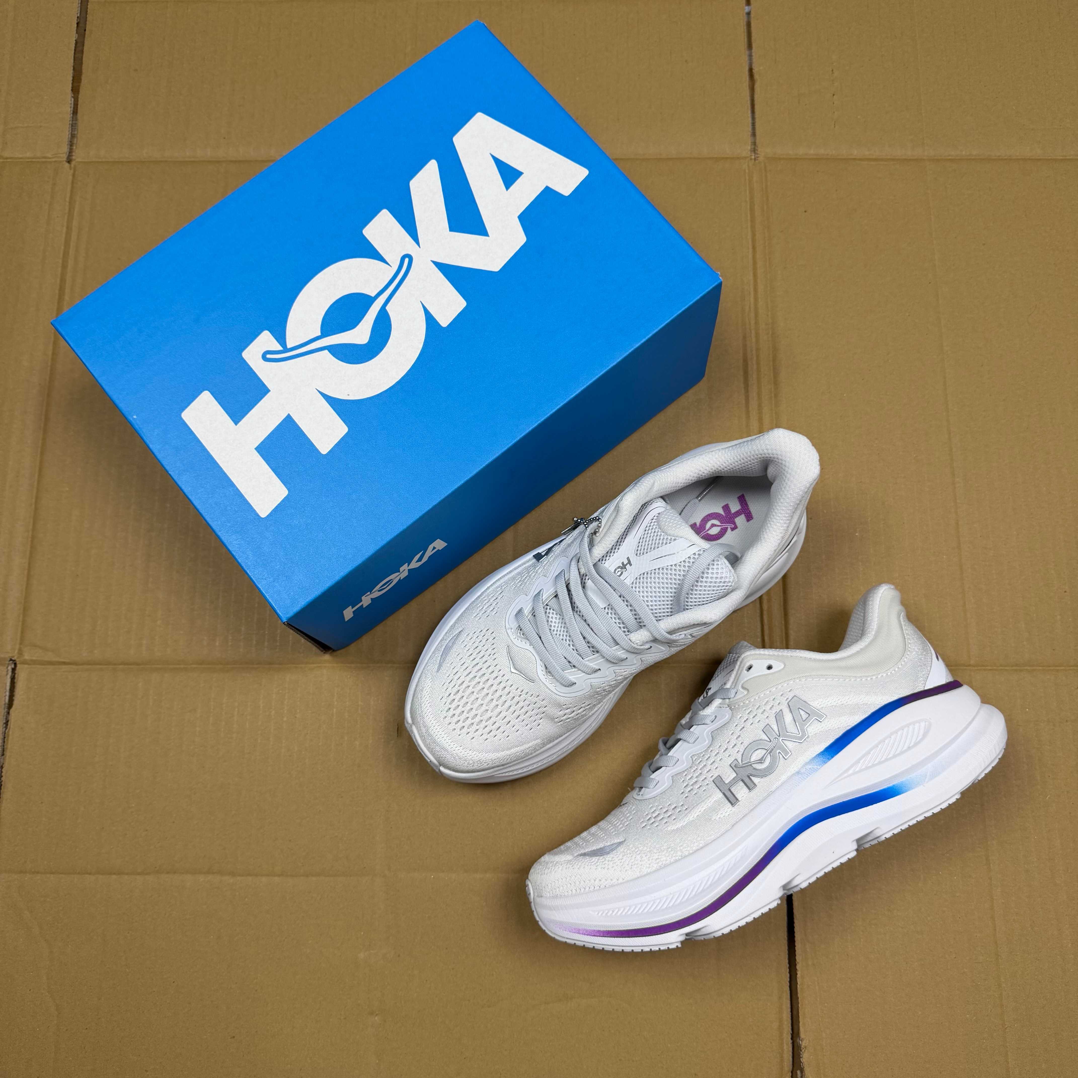 HOKA Bondi 9 White Grey Blue Purple Running Shoe Running Sneakers BS-86901