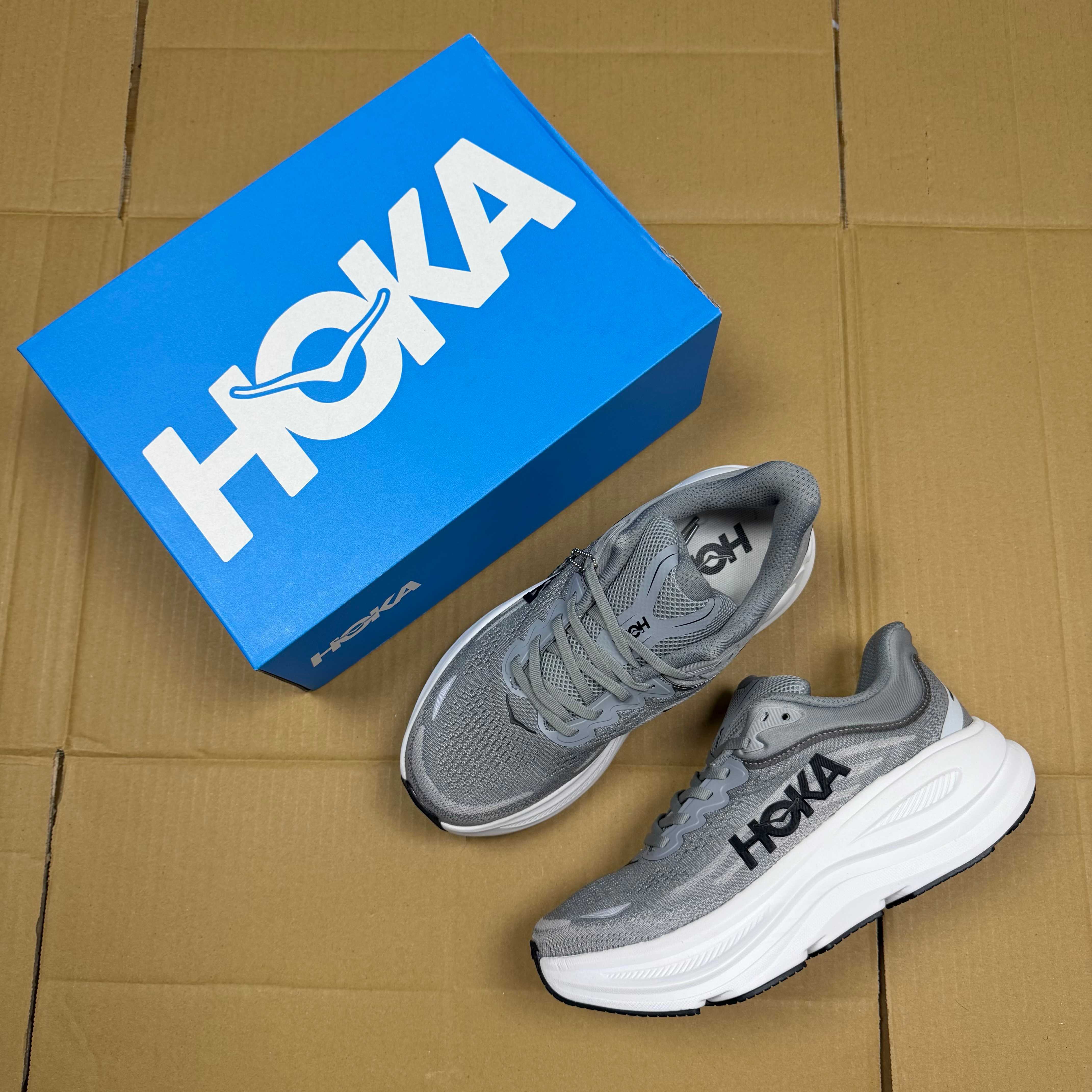 HOKA Bondi 9 Grey White Black Running Shoe Running Sneakers BS-86910