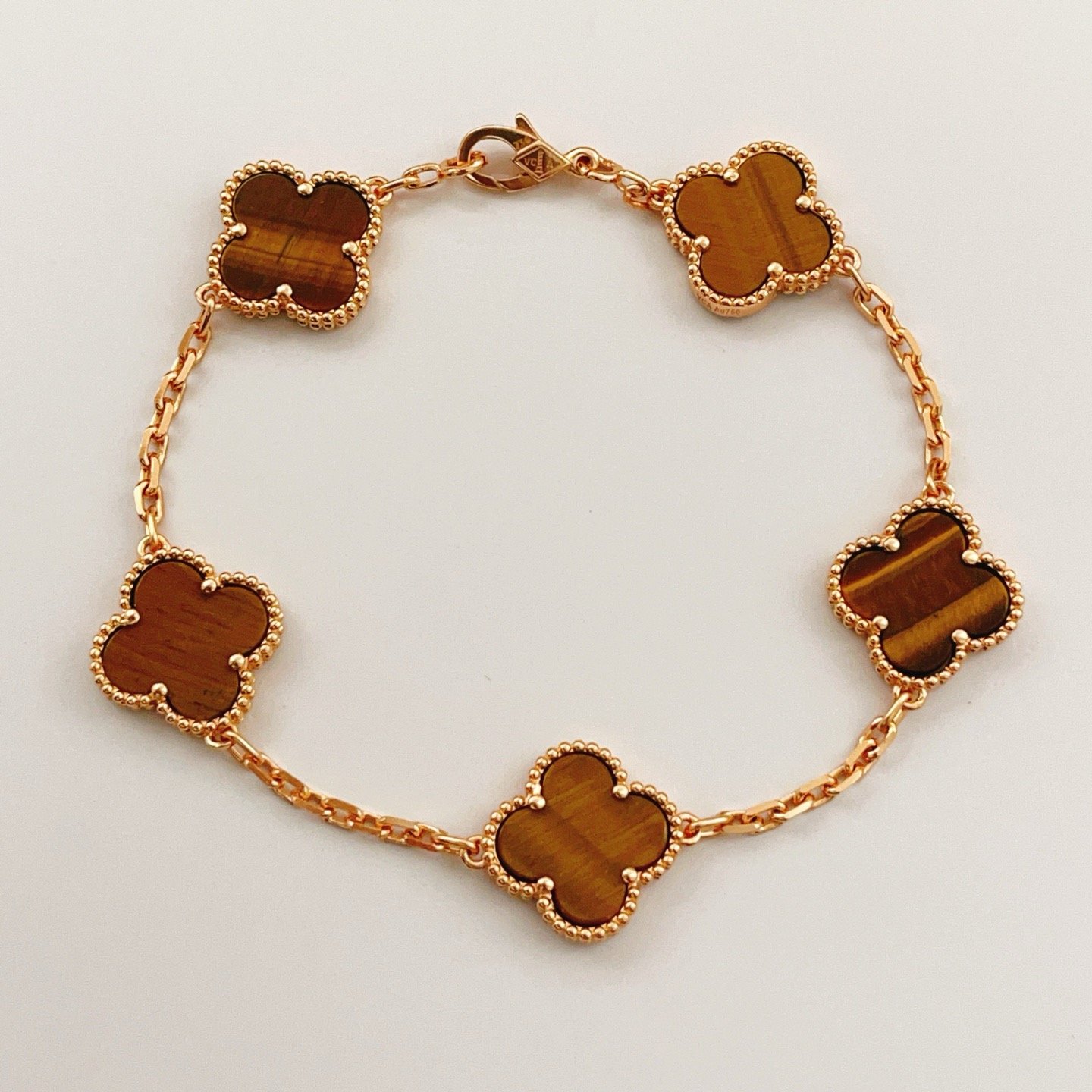 Pulseira Van Cleef Arpels Alhambra Ouro rosa com pedra olho de tigre marrom 18 cm