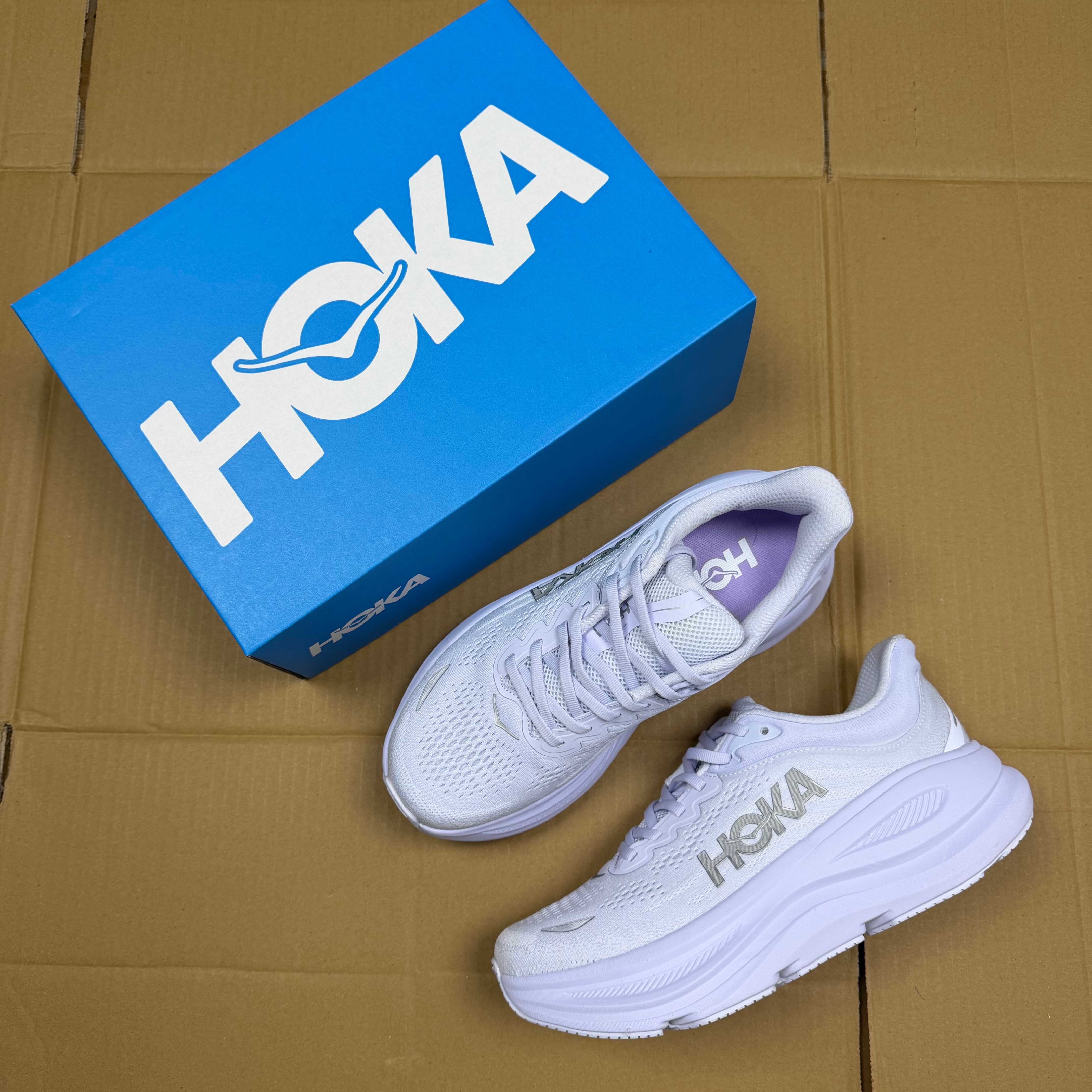 HOKA Bondi 9 White Silver Light Purple Running Shoe Running Sneakers BS-86907