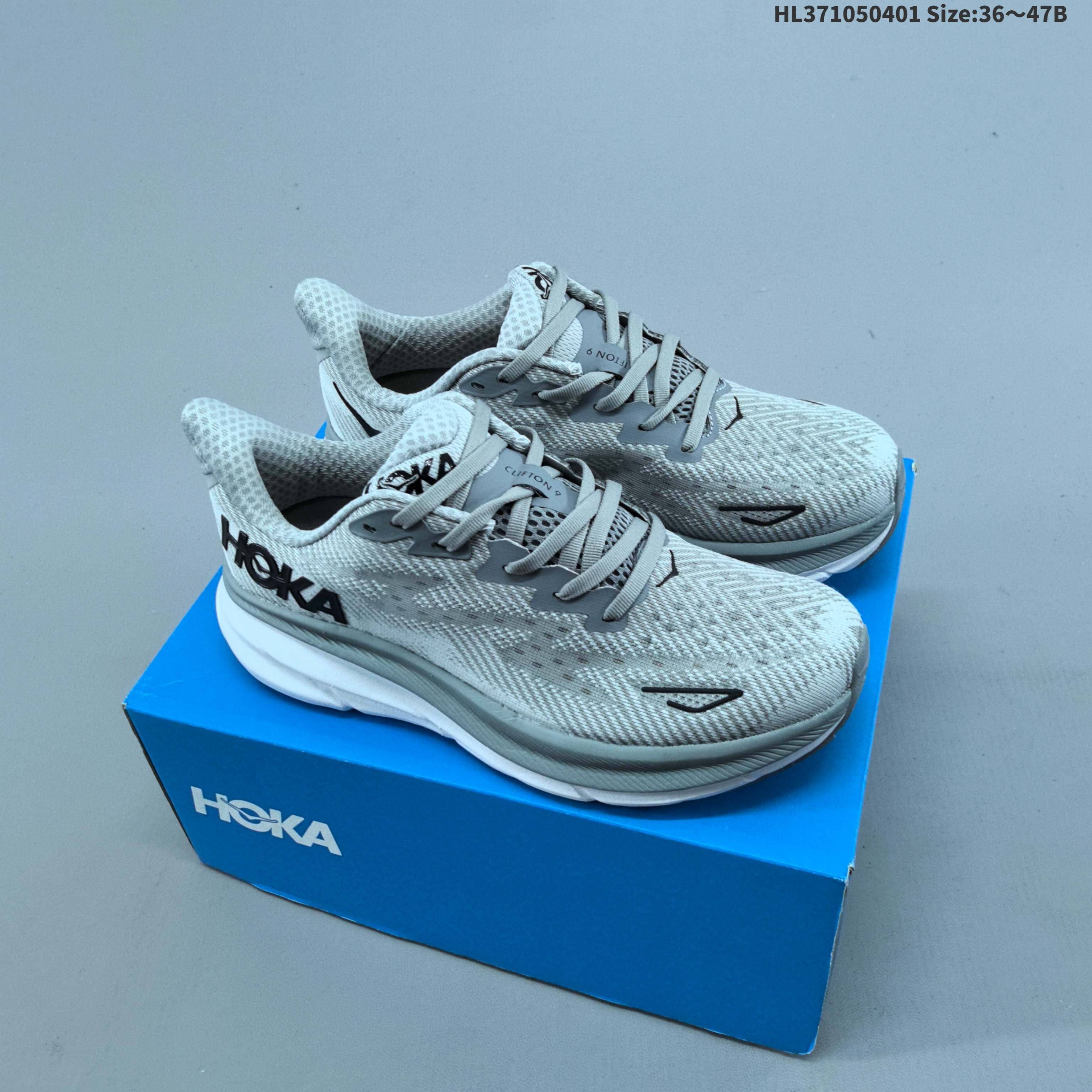 HOKA ONE ONE Clifton 9 Light Grey White Black EU 36-47 Running Shoe Running Sneakers - Unisex BS-69364