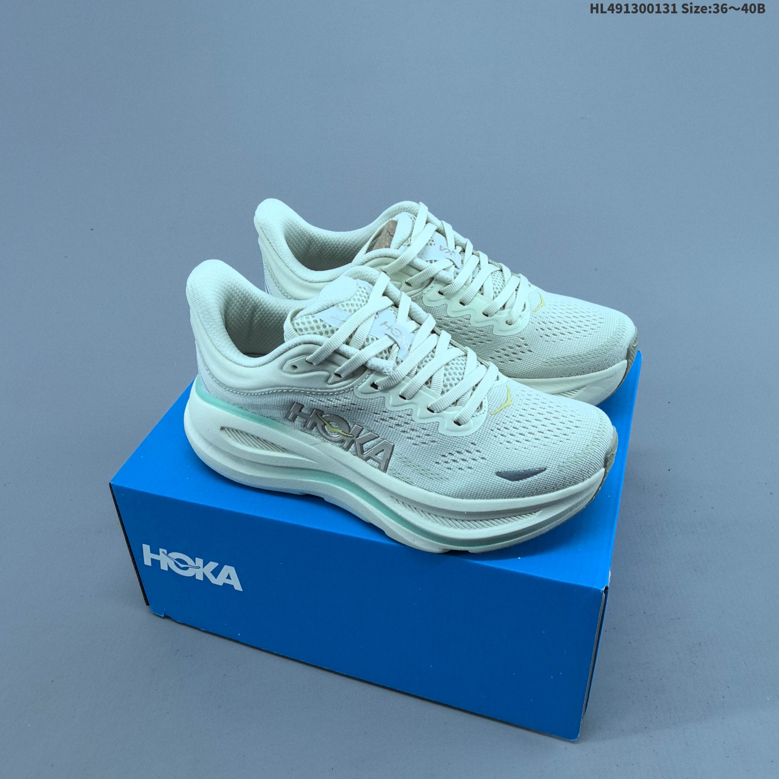 HOKA ONE ONE Bondi 9 Light Off White Mint Green Silver EU 36-40 Running Shoe Running Sneakers - Unisex BS-69394