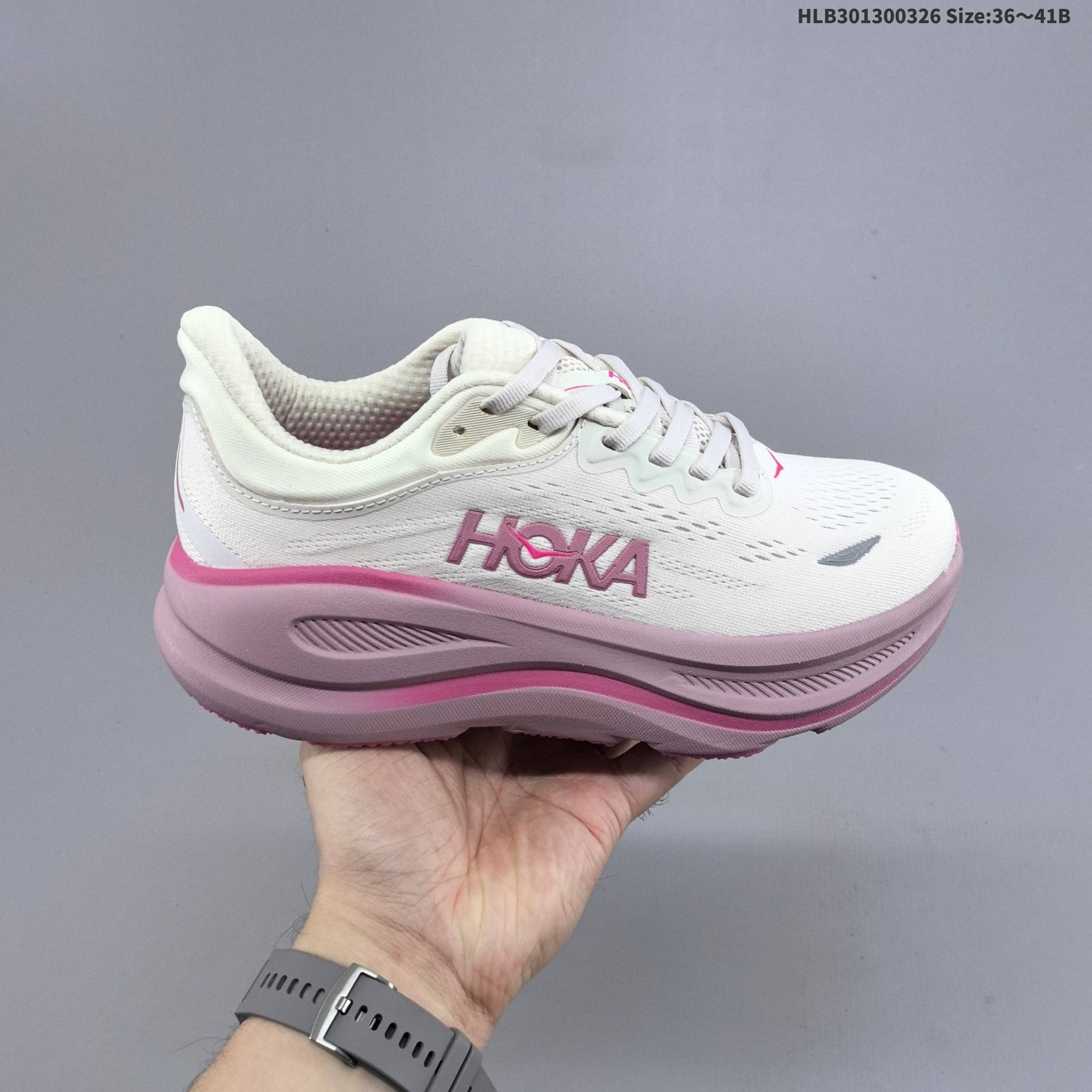 HOKA ONE ONE Bondi 8 White Light Pink Dark Pink EU 36-41 Running Shoe Running Sneakers - Unisex BS-69373