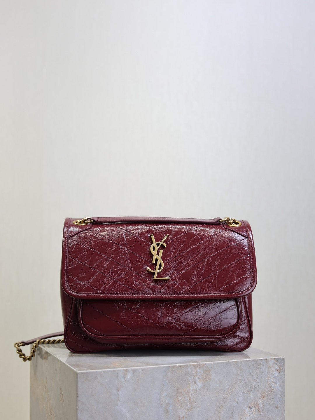 YSL bag Maroon gold buckle oil wax leather 28cm — AAA Quality Replica