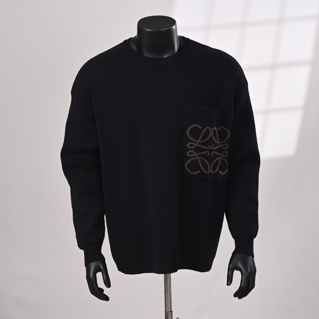 Loewe men LOEWE jacquard pocket crew neck sweater real photos — Premium Replica