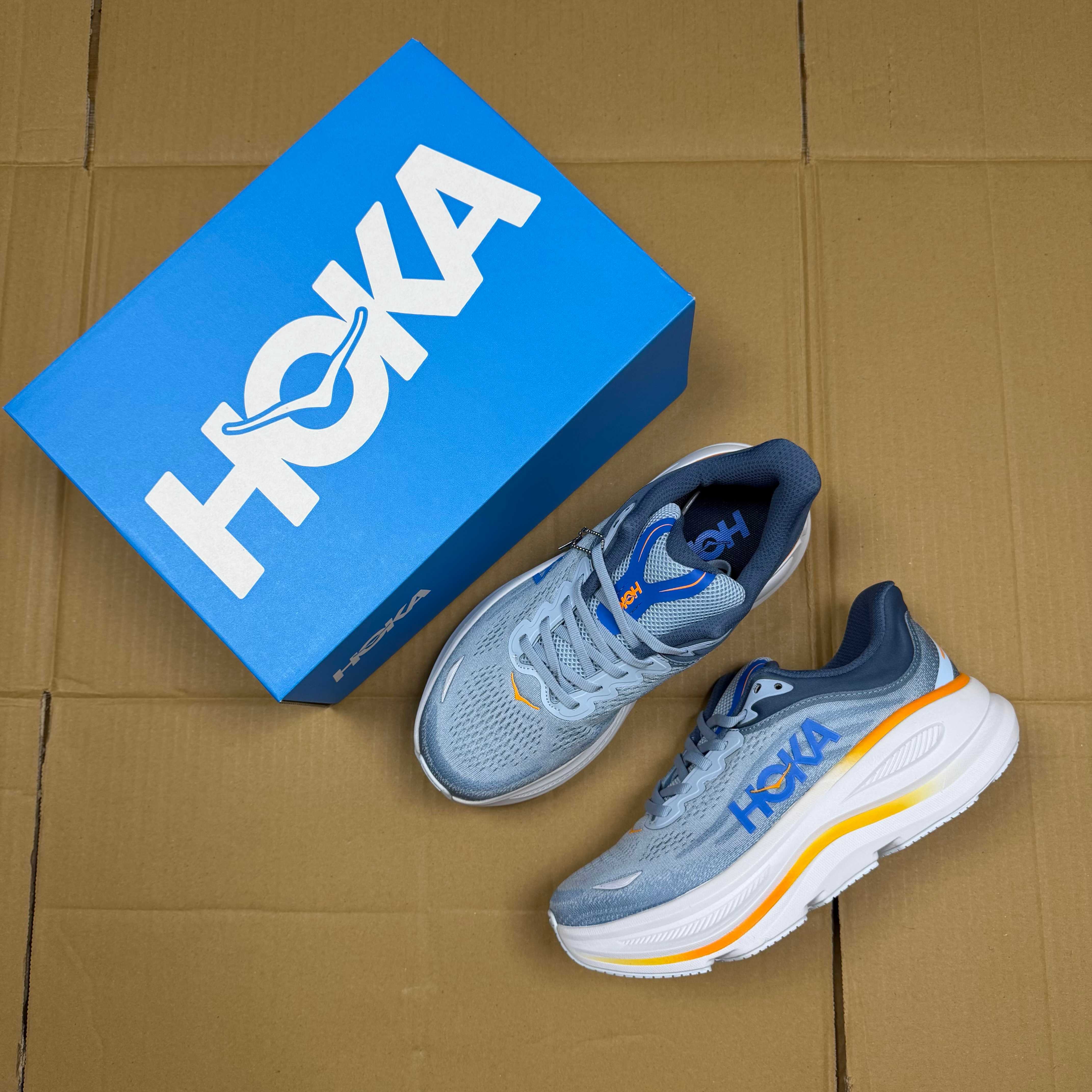 HOKA Bondi 9 Light Blue Navy Blue White Orange Yellow Running Shoe Running Sneakers BS-86911