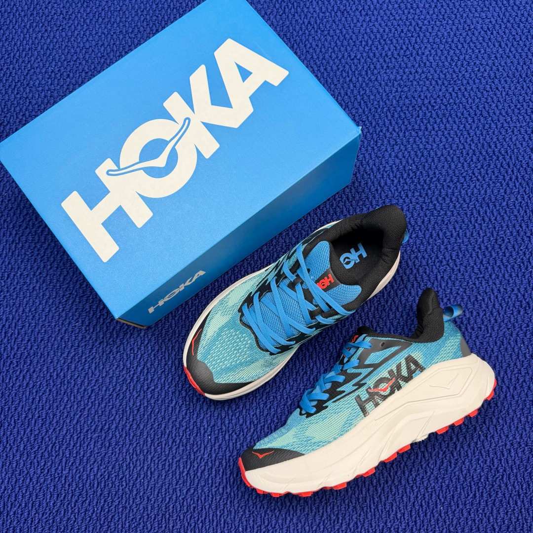 HOKA Challenger 8 Blue Black White Red Trail Shoe Trail Running Sneakers BS-86849