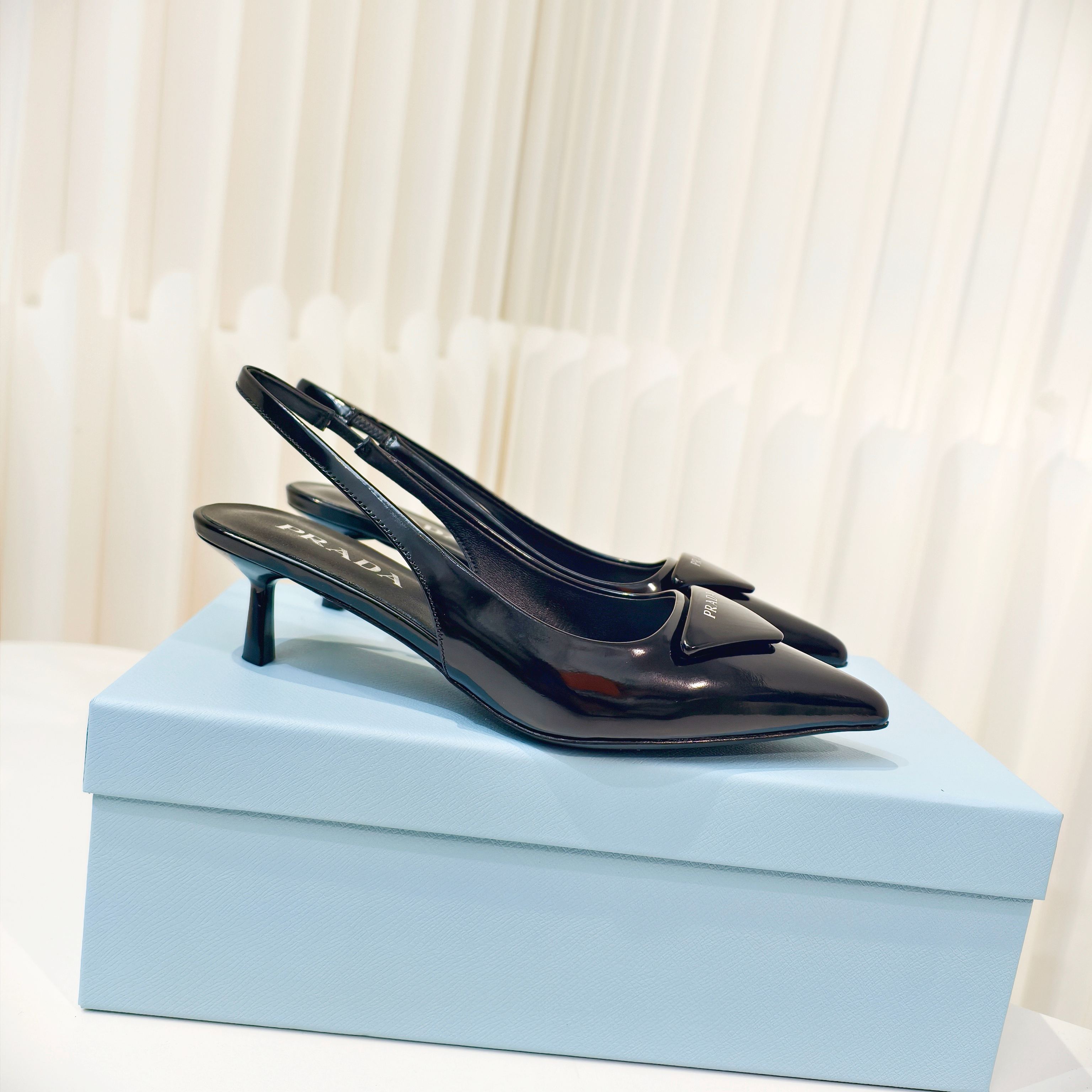 Prada women's shoes Prada shiny leather high heel pointed toe sandals — Premium Replica