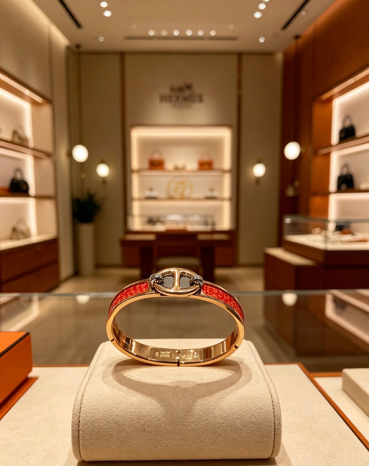 Hermes Mini Clic Chaine d Ancre bracelet Rose gold plated metal with red enamel inlay 17cm