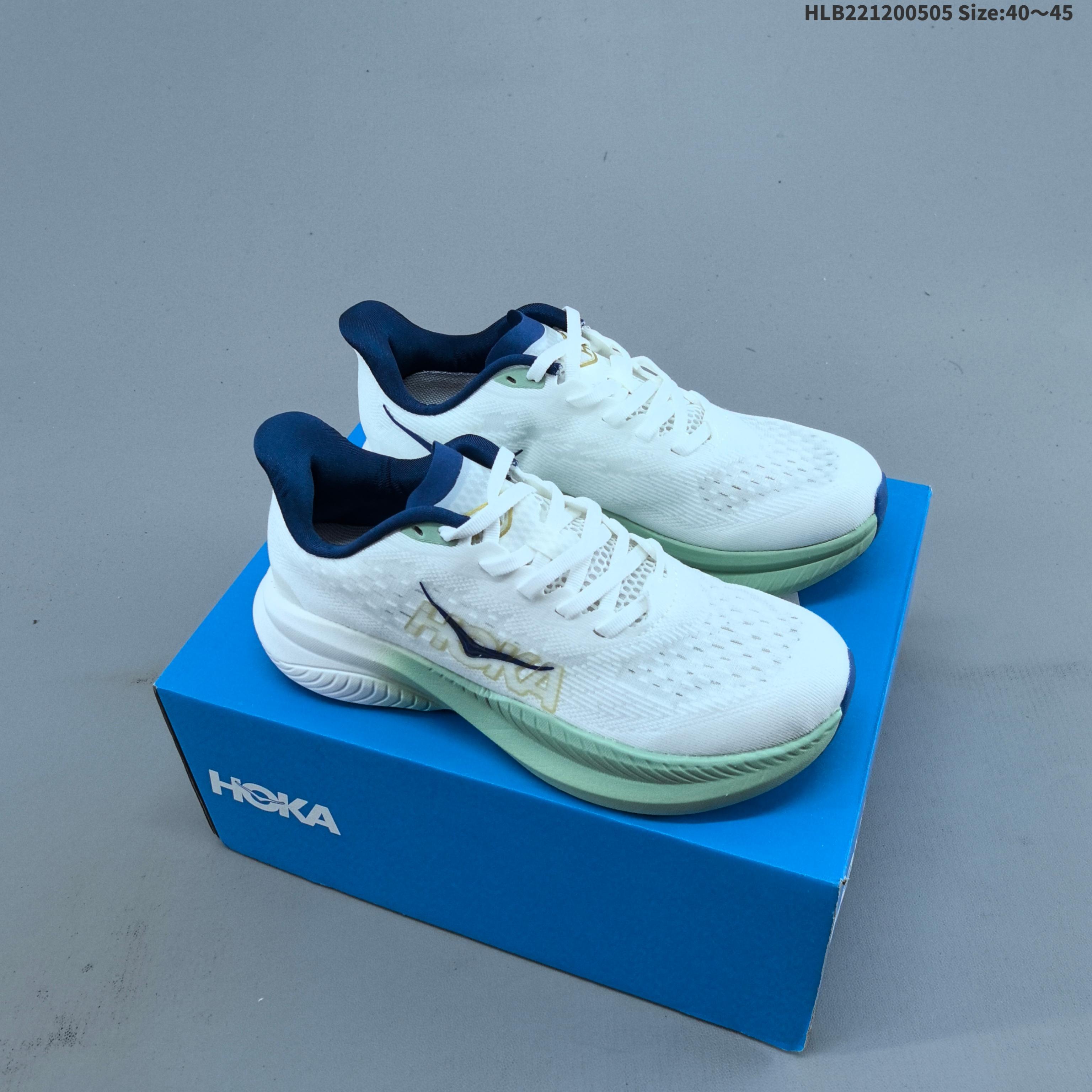 HOKA Mach 6 White Navy Mint Green EU 40-45 Running Shoe Running Sneakers - Men s BS-69345