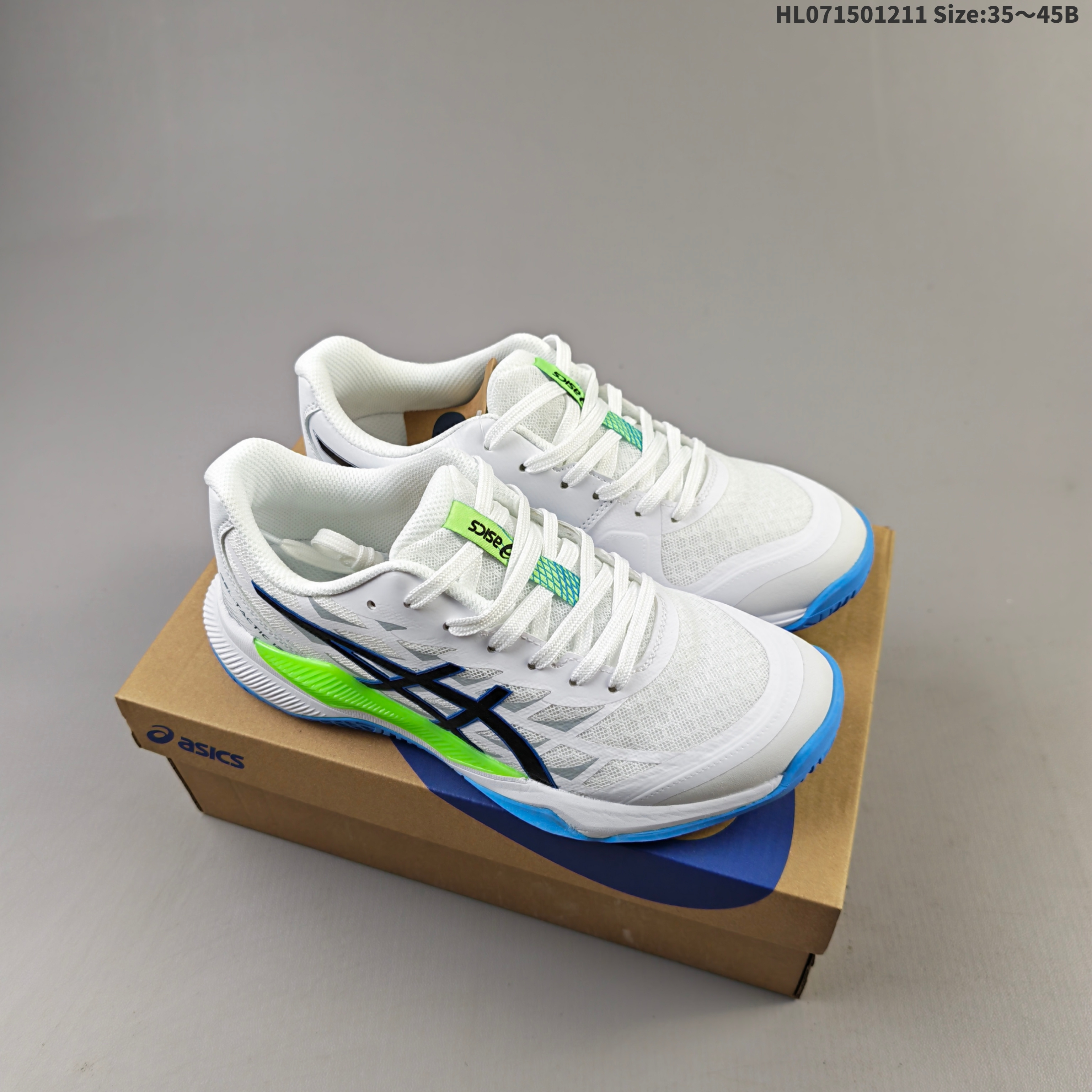 ASICS Gel Tactic 12 White Blue Neon Green EU 35 45 Tennis Shoe EU 35-45 Casual Sneakers - Unisex BS-69170