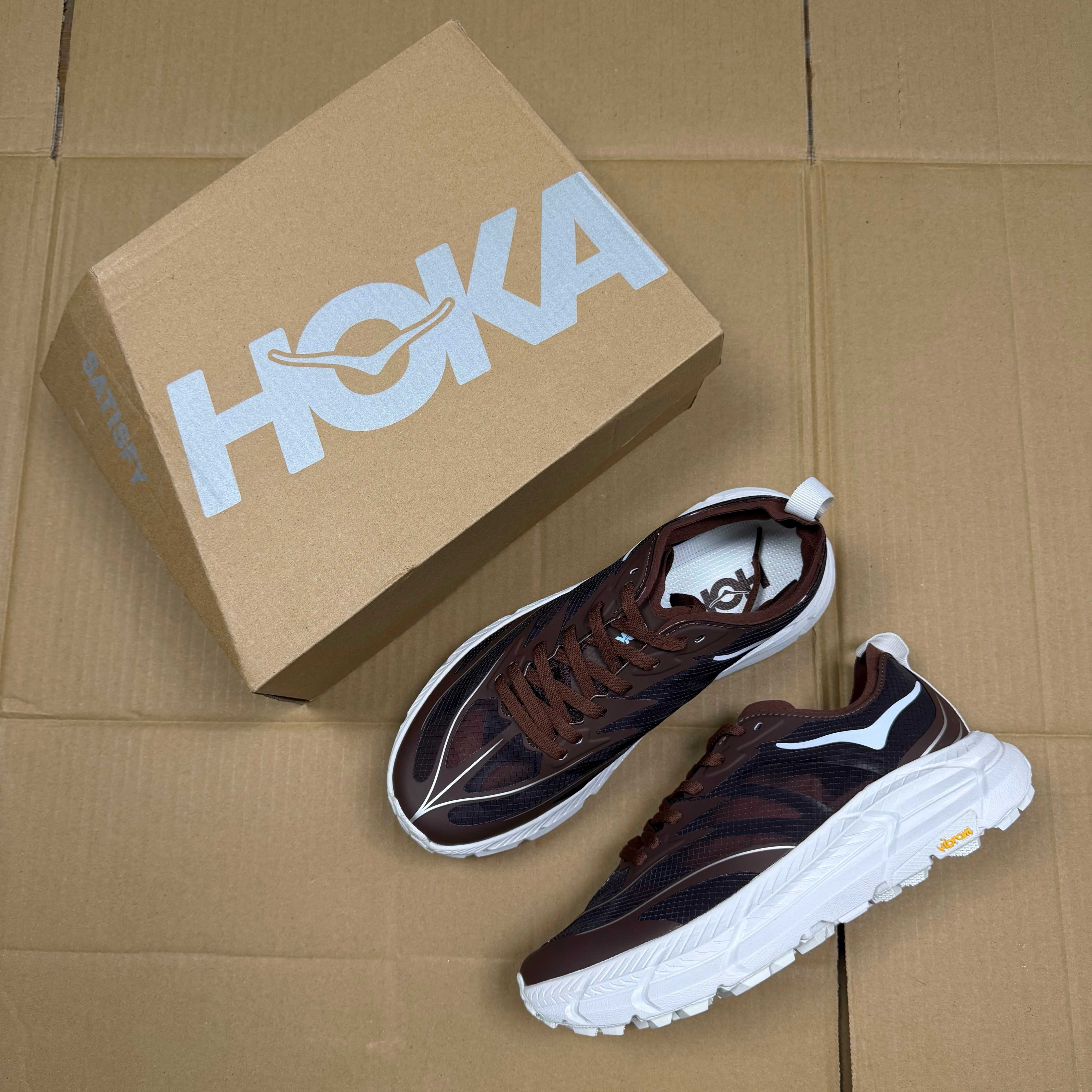 HOKA Mafate Speed 4 LITE Dark Brown White Trail Shoe Trail Running Sneakers BS-86934