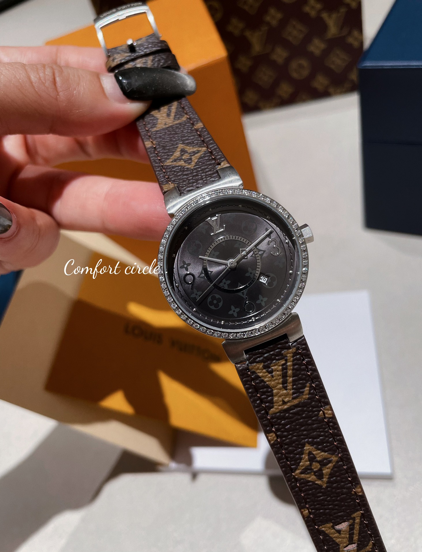 Louis Vuitton Watches LV TAMBOUR SLIM 34mm1. 2. 3. 1. ECCO Leather — 1:1 Replica