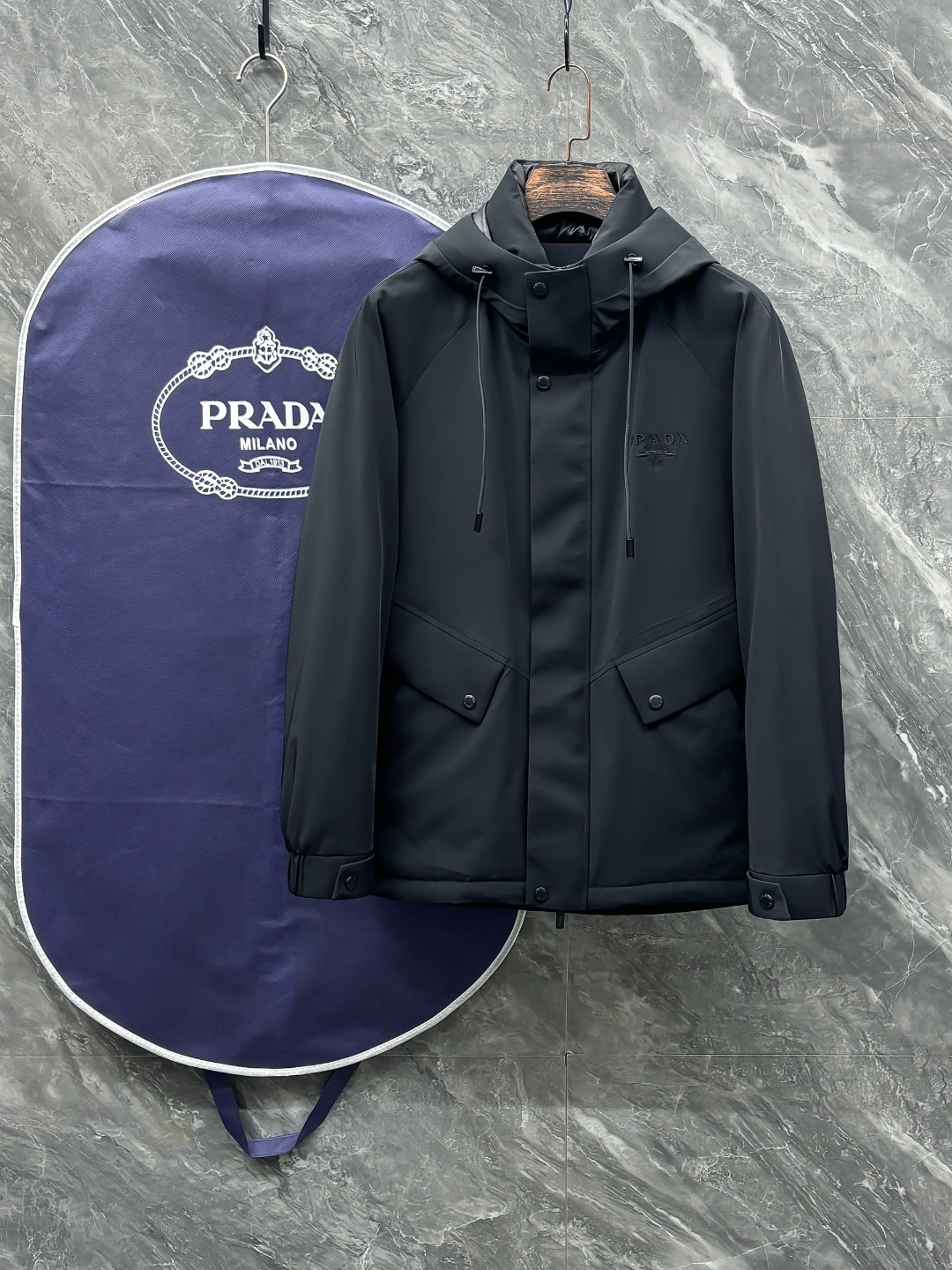 Prada men Feather-65 Prada Autumn and Winter Fashion Hooded Jacket Down — 1:1 Replica For Sale