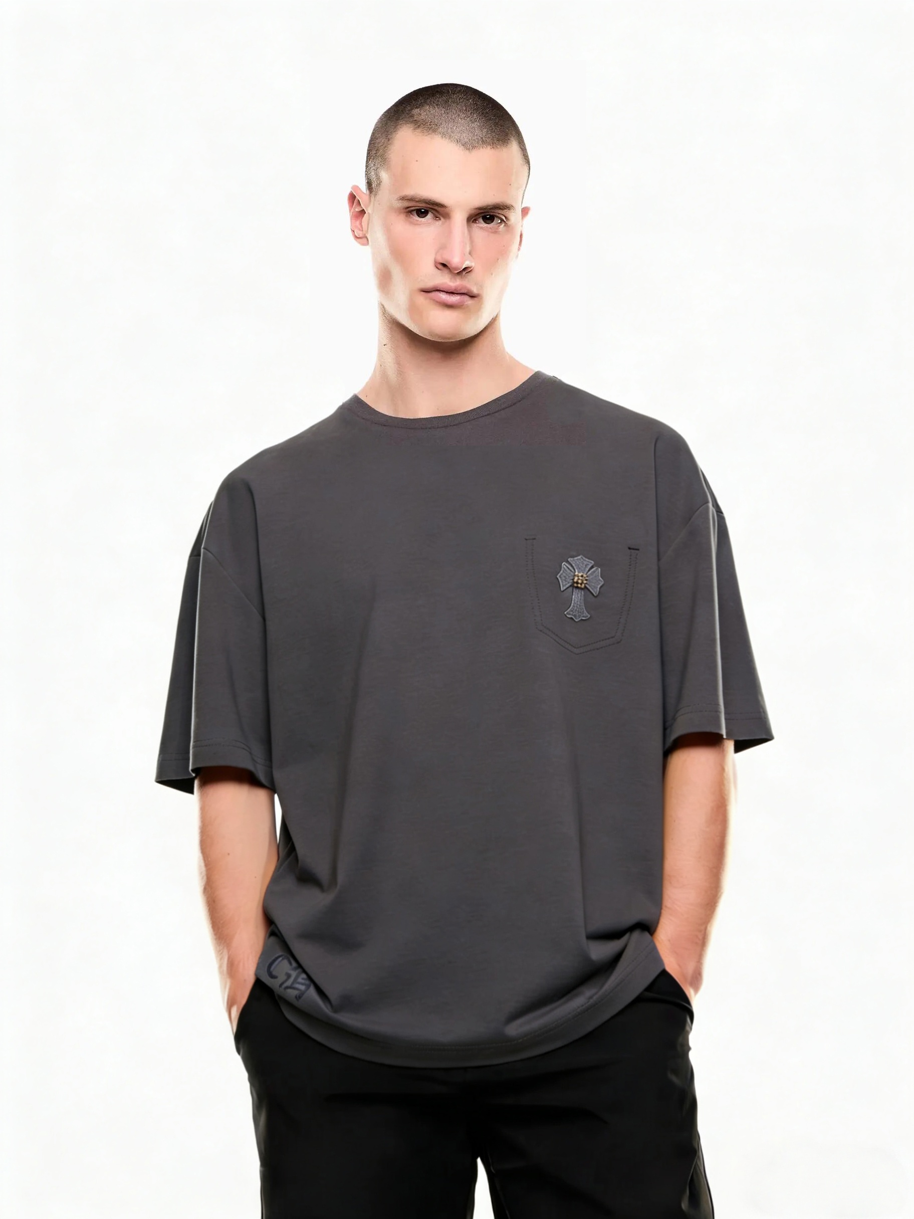 Chrome hearts men Crow Heart's 2026 spring/summer cross-patterned leather embroidered round neck — AAA Quality Replica