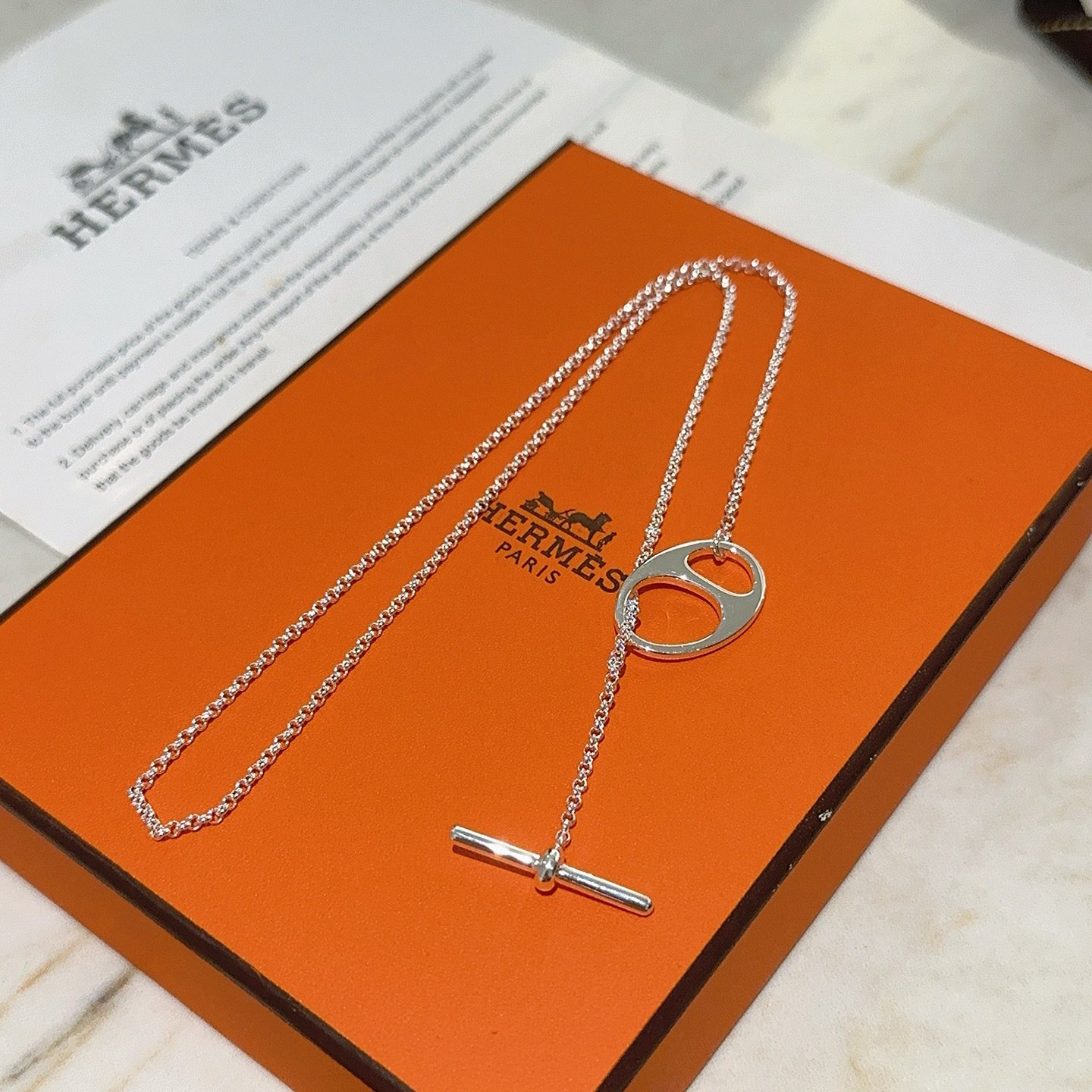 Collier Hermes Farandole métal argenté sans pierres précieuses 40cm