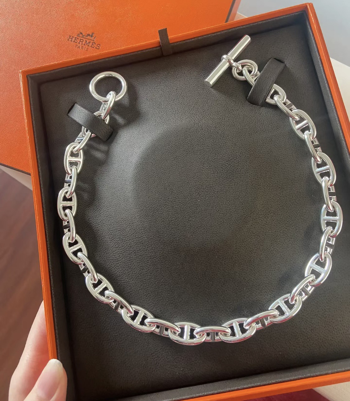 Collar Hermes Farandole Chaine d Ancre de metal dorado de metal plateado modelo grande