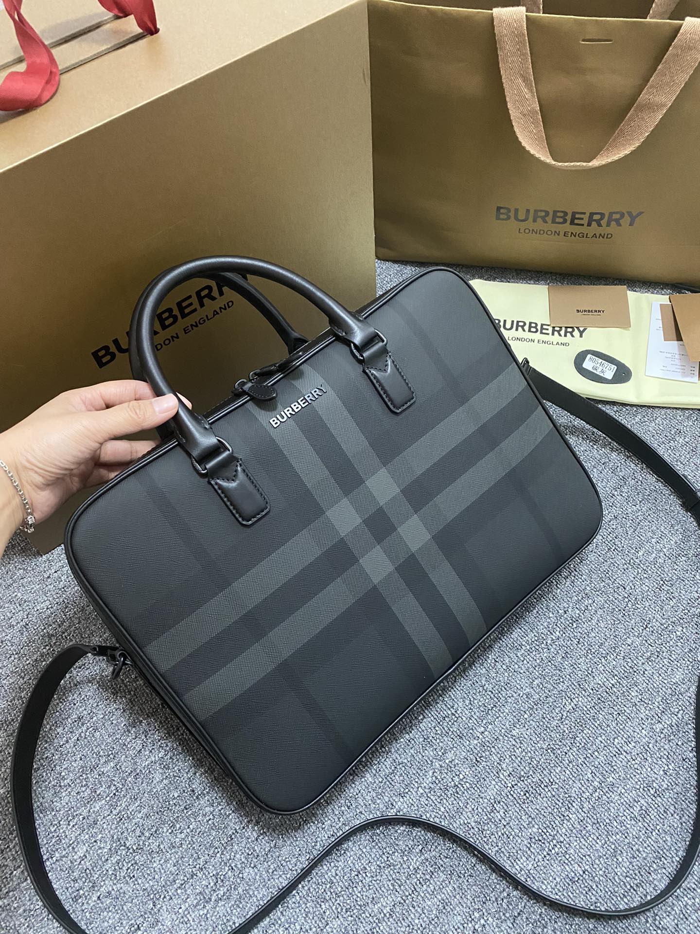 Briefcase - The latest briefcase from B family, made of plaid and Italian tanned leather, decorated — 1:1 Replica For Sale
