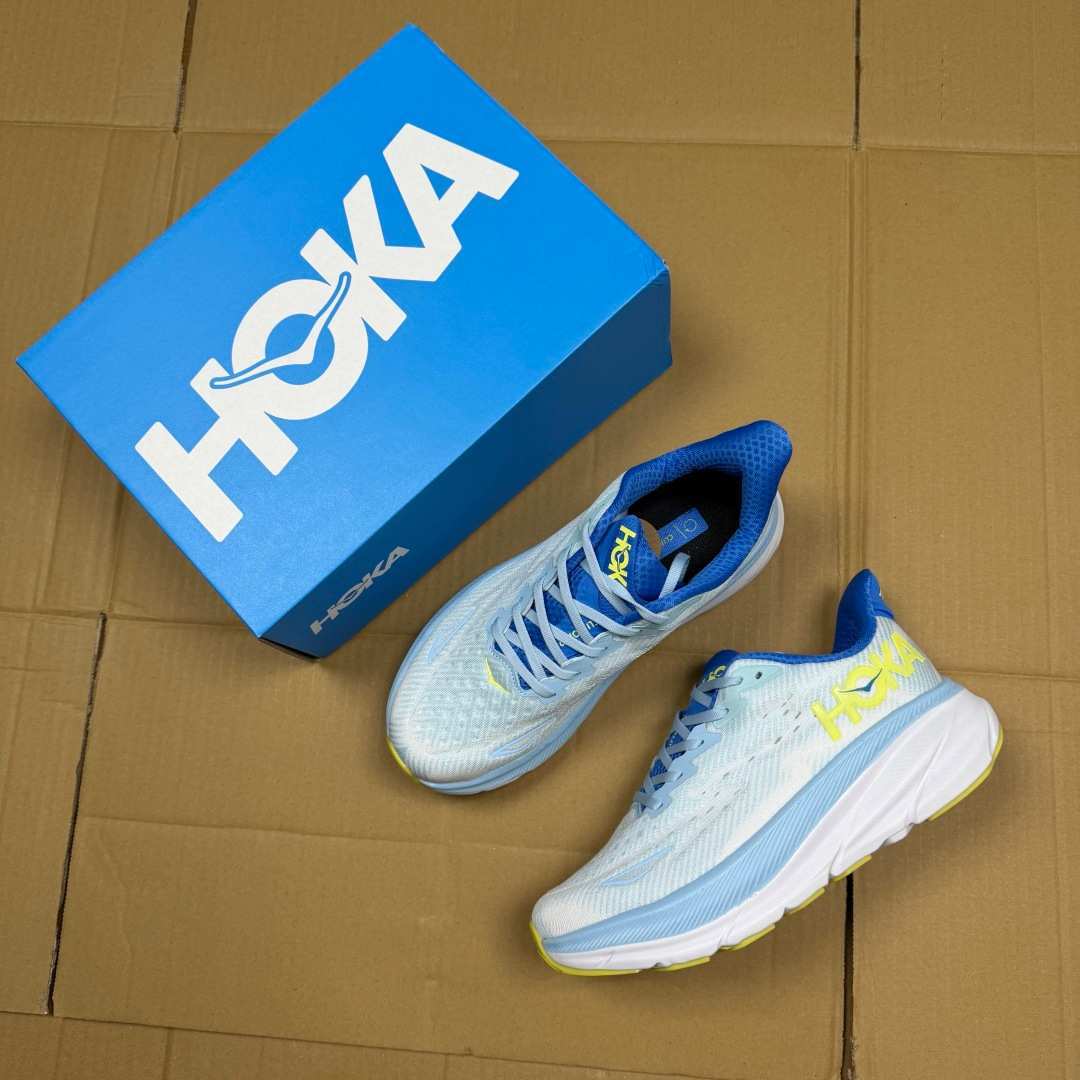 HOKA ONE ONE Clifton 9 Light Blue Blue White Yellow Running Shoe Running Sneakers BS-86865