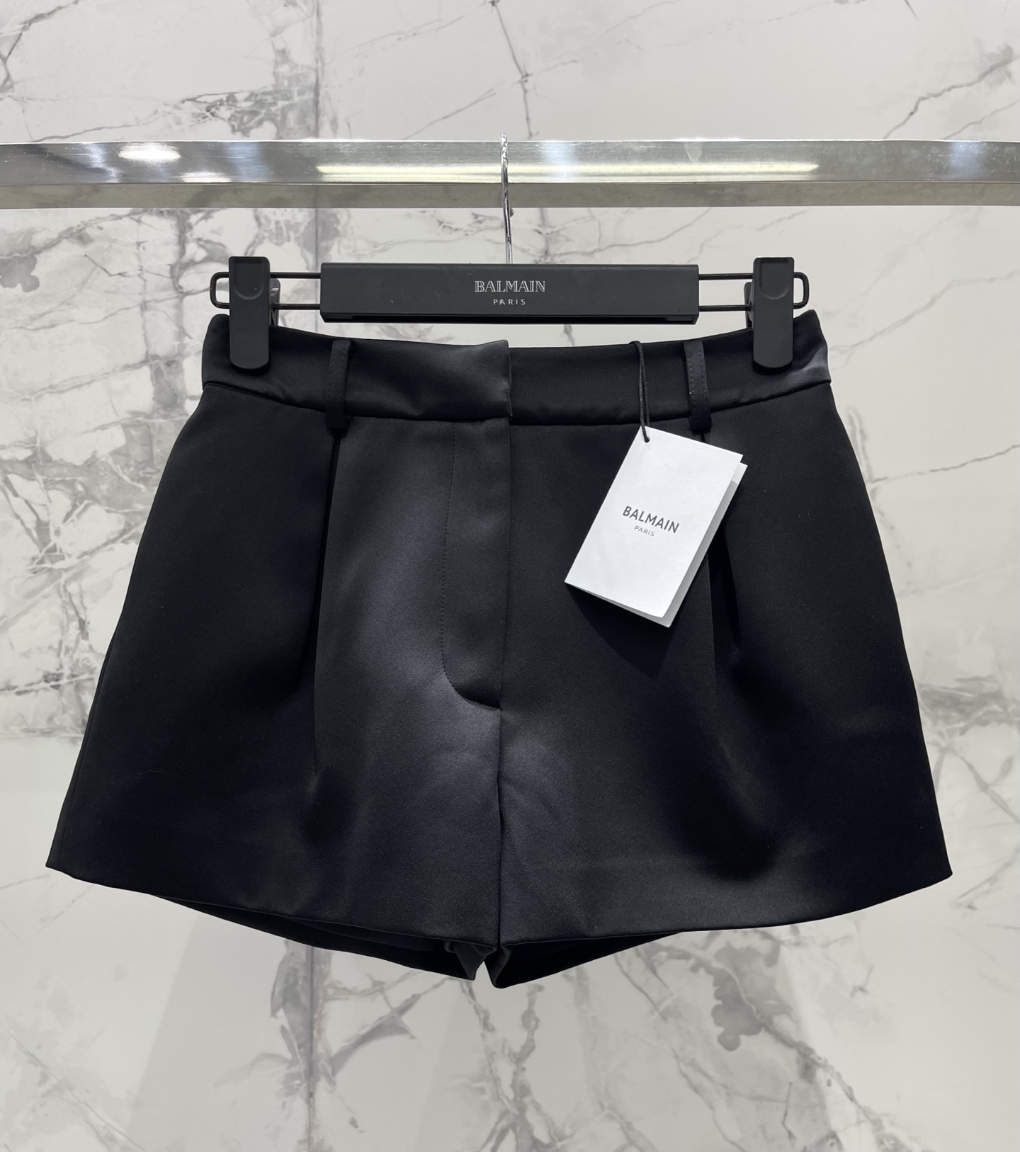 BALMAIN Women 𝗕𝗔𝗟𝗠𝗔𝗜* Balmain Vinegar High Waist A-Line Slimming Shorts — Premium Replica