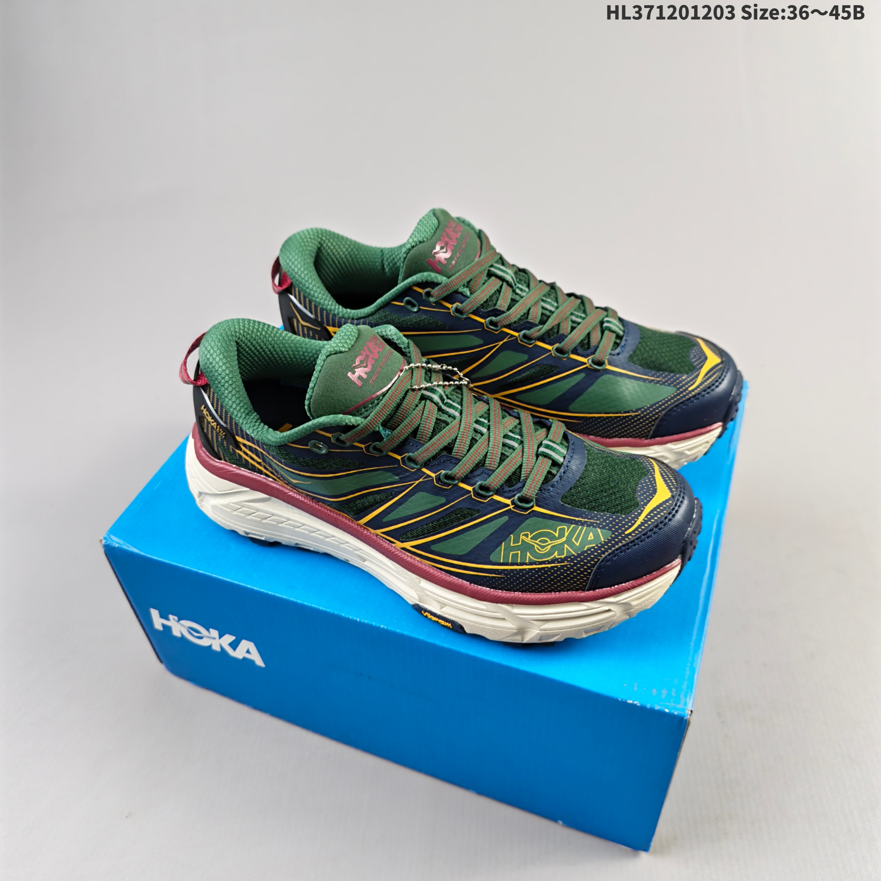 HOKA ONE ONE Mafate Speed 2 Green Navy Yellow Burgundy White EU 36-45 Trail Shoe Trail Running Sneakers - Unisex BS-69439