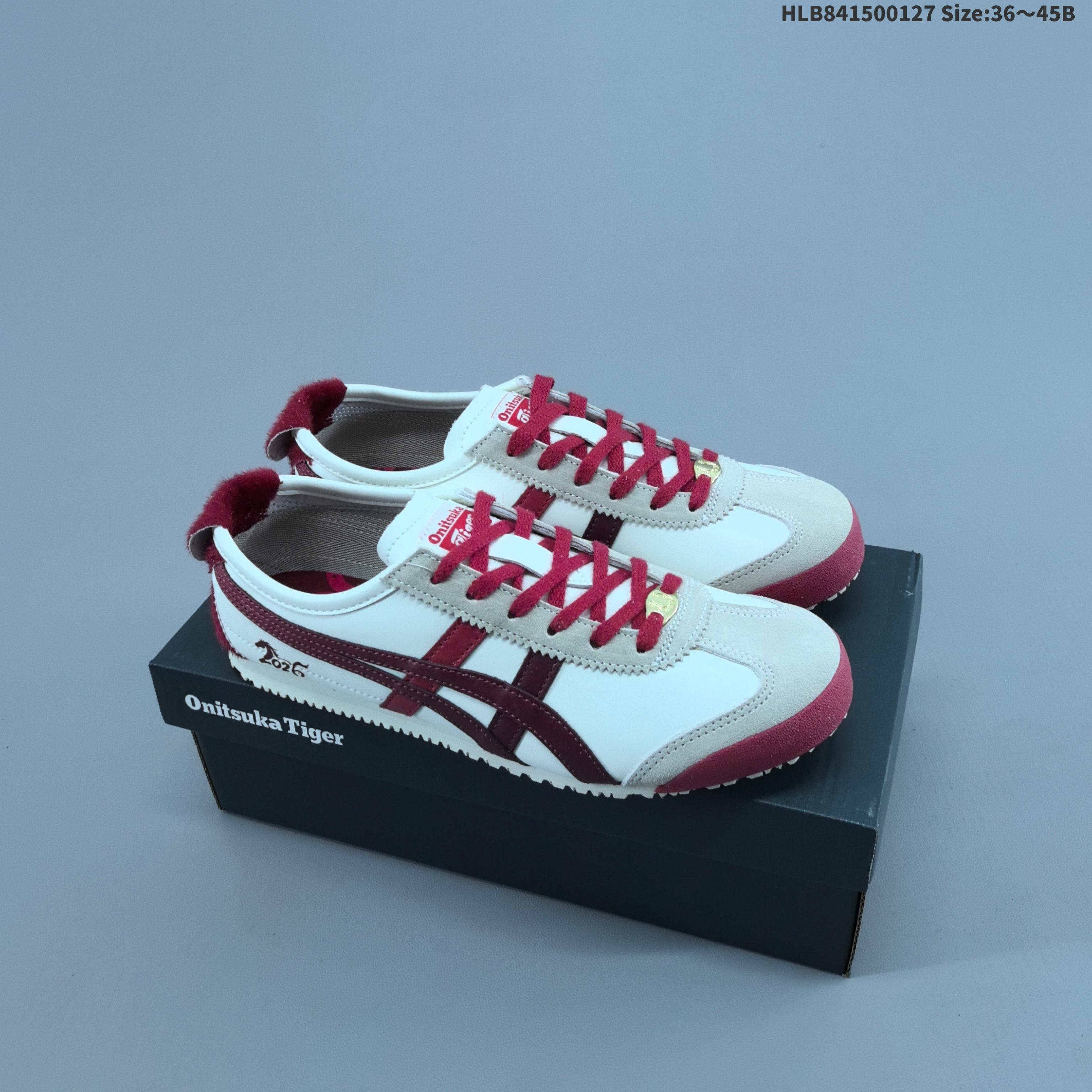 Onitsuka Tiger MEXICO 66 White Cream Burgundy Red EU 36-45 Sneaker Casual Sneakers - Unisex BS-69034