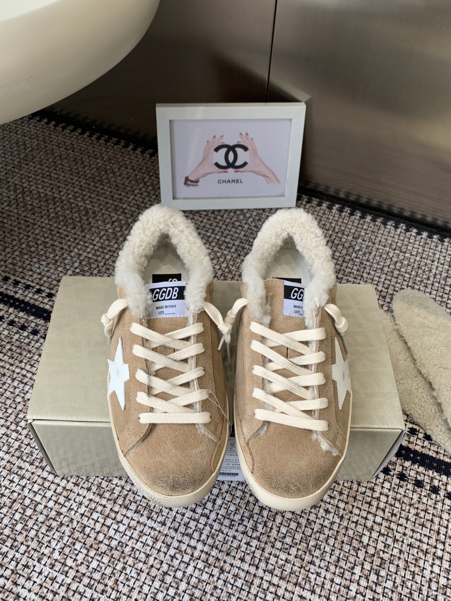 Golden Goose Super Star Shearling Lined Beige White Cream Off White Skate Shoe BS-87446