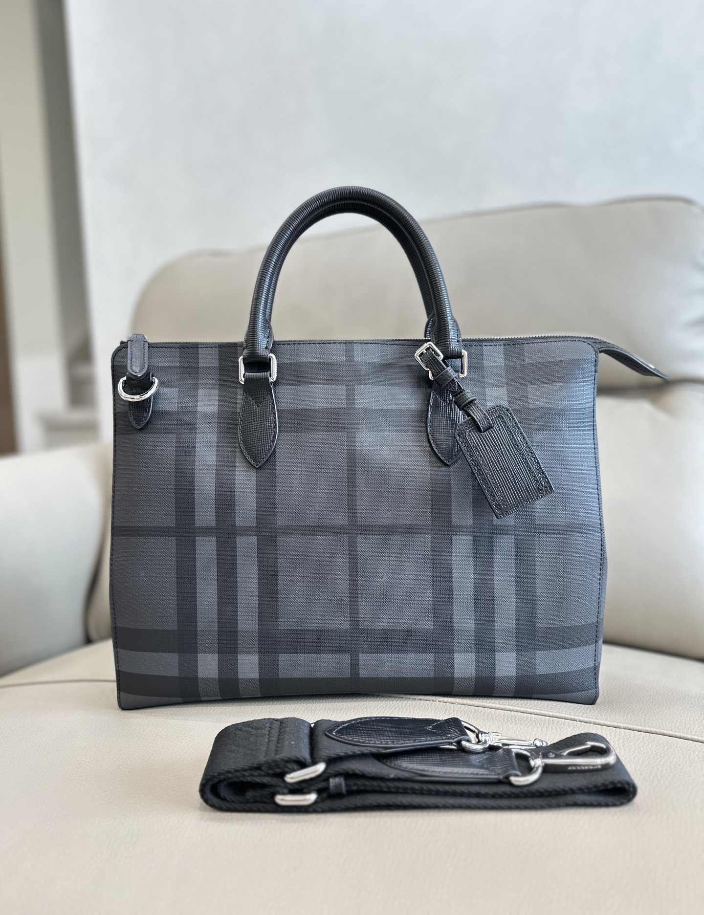 Burberry London Check Briefcase Charcoal travel bag photo 1