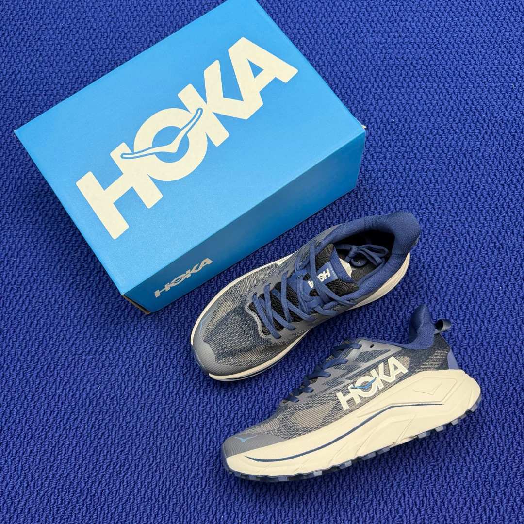 HOKA Challenger 8 Grey Navy Cream Blue Running Shoe Running Sneakers BS-86844