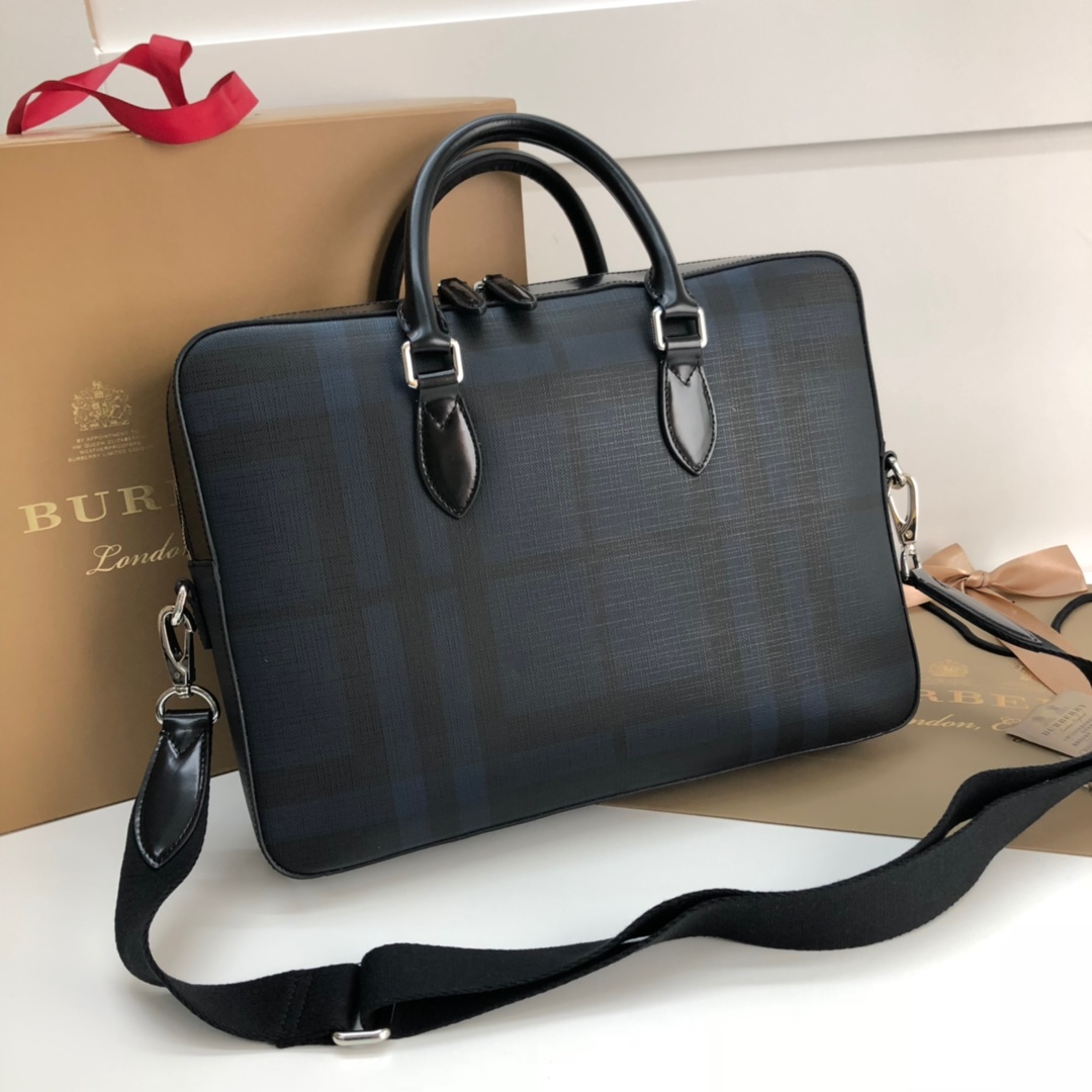 Burberry Ainsworth London Check Briefcase Navy Blue briefcase — travel commuting photo 1