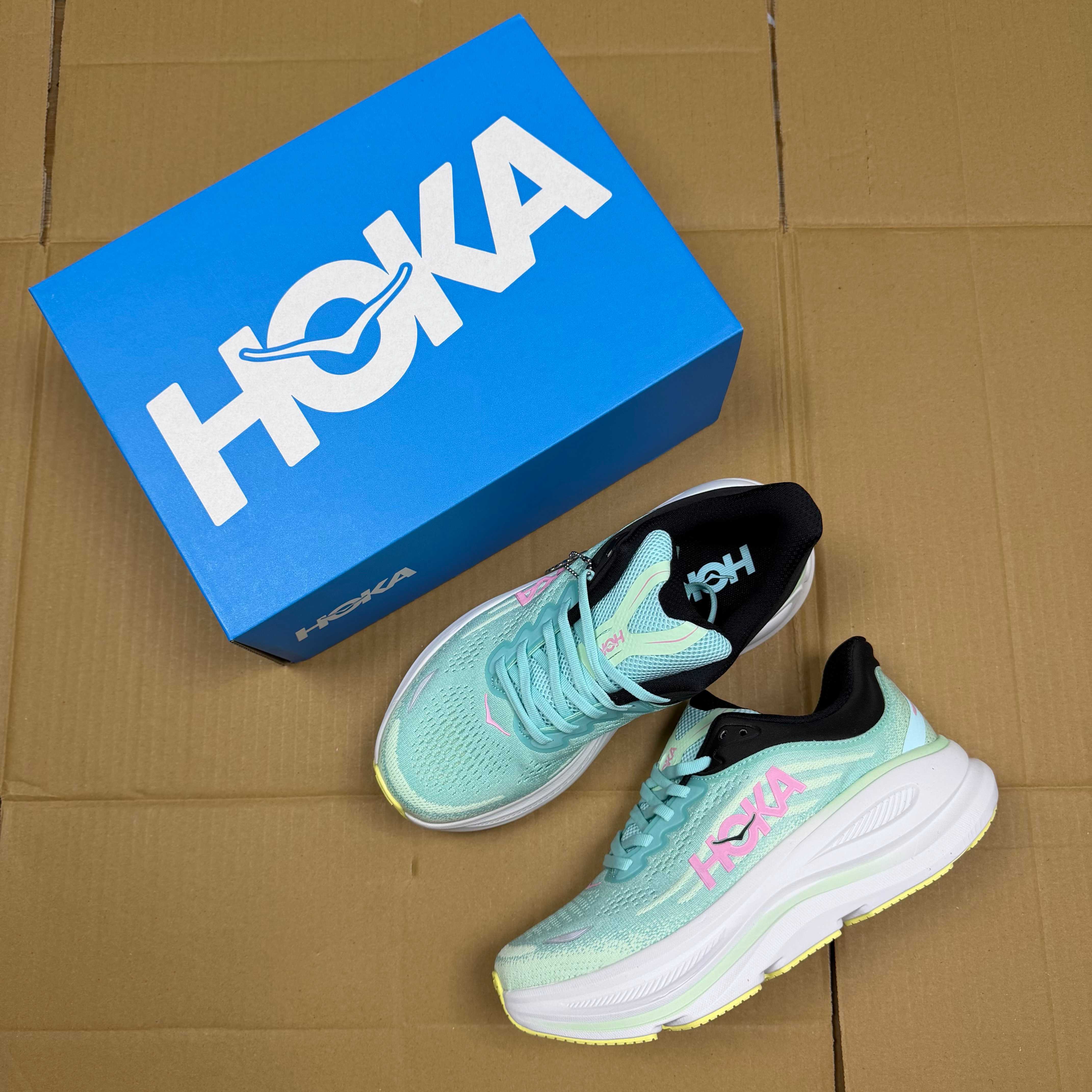 HOKA Bondi 9 Mint Green Pink White Black Yellow Running Shoe Running Sneakers BS-86906