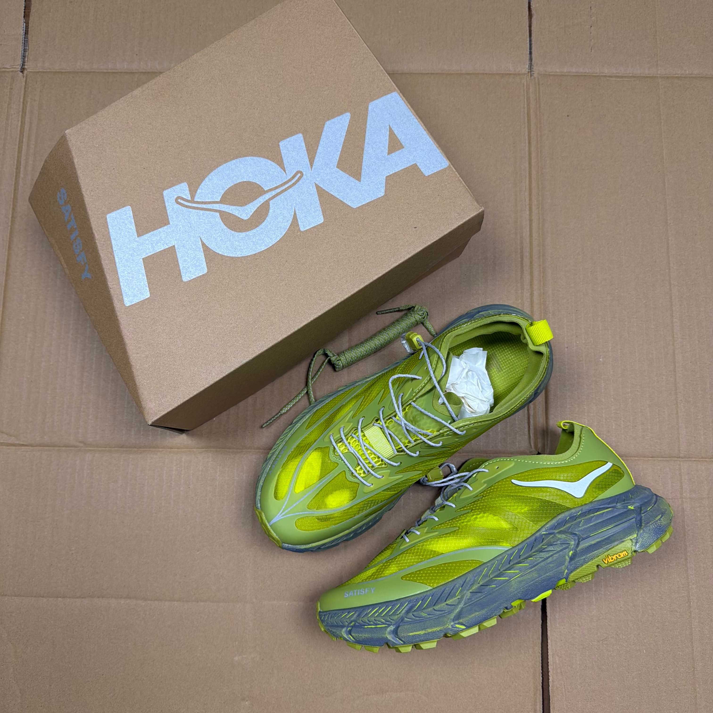 HOKA Mafate Speed 4 LITE Satisfy 1157050 SLFR Lime Green Dark Grey White Trail Shoe Trail Running Sneakers BS-86941