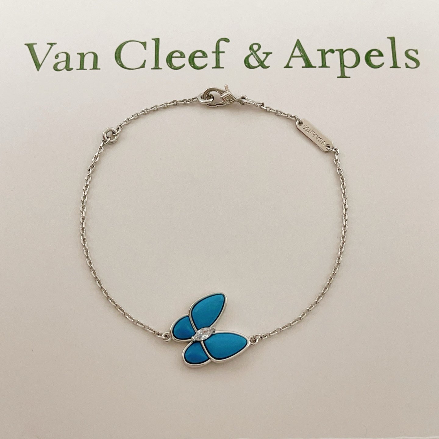 Bracciale Van Cleef Arpels Two Butterfly Oro bianco turchese diamante 17 cm