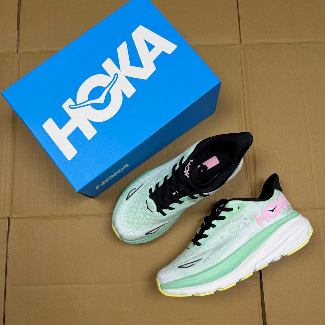 HOKA ONE ONE Clifton 9 Mint Green White Black Pink Yellow Running Shoe Running Sneakers BS-86859