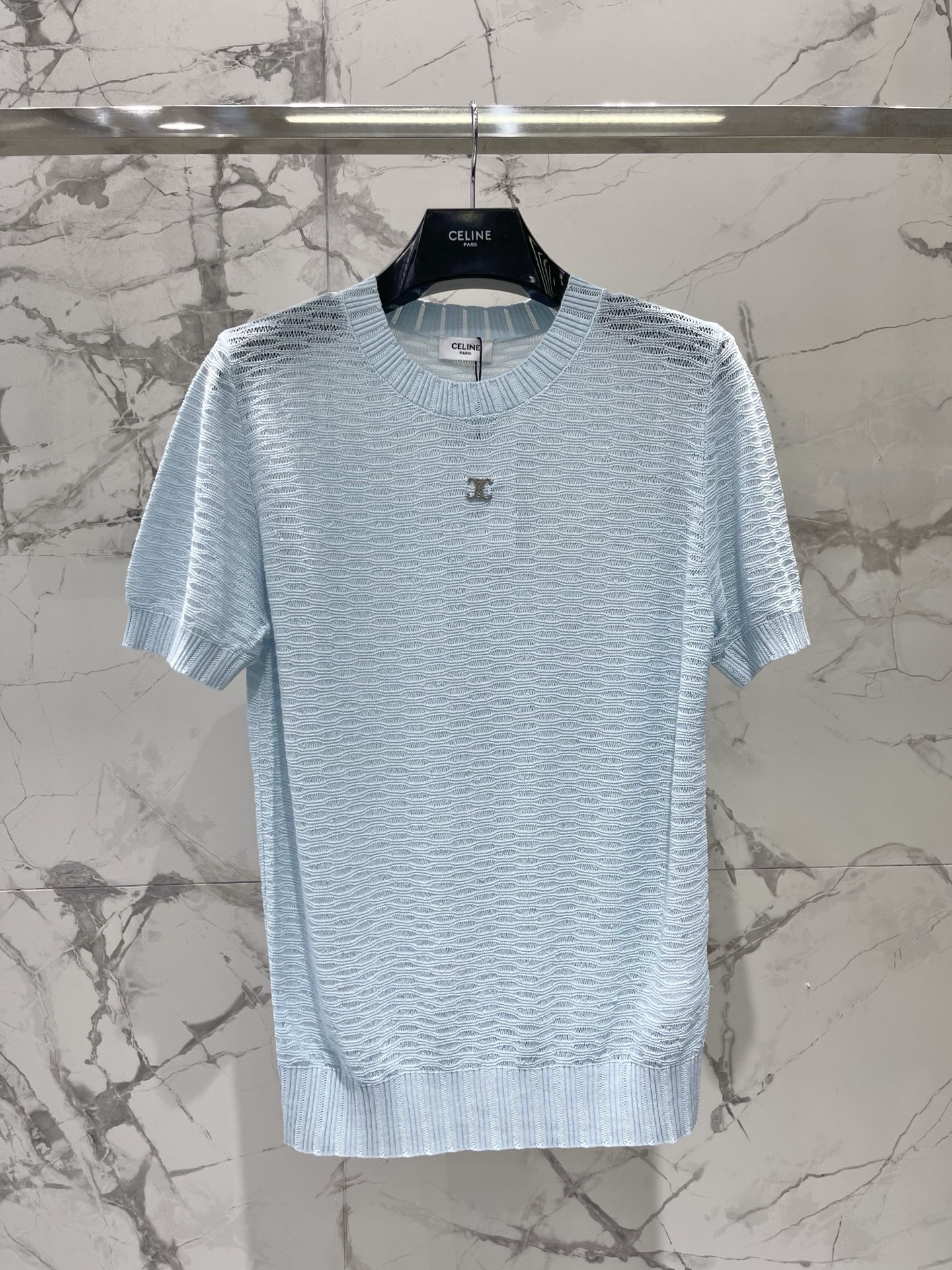 Celine Women 𝗖𝗘𝗟𝗜𝗡𝗘* Celine Early Spring New Hollow Breathable Knitted Short Sleev — 1:1 Replica For Sale