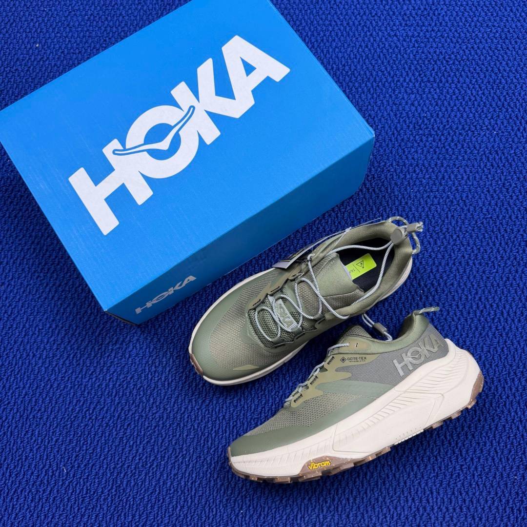 HOKA Transport GTX Olive Green Off White Brown Trail Shoe Trail Running Sneakers BS-86832