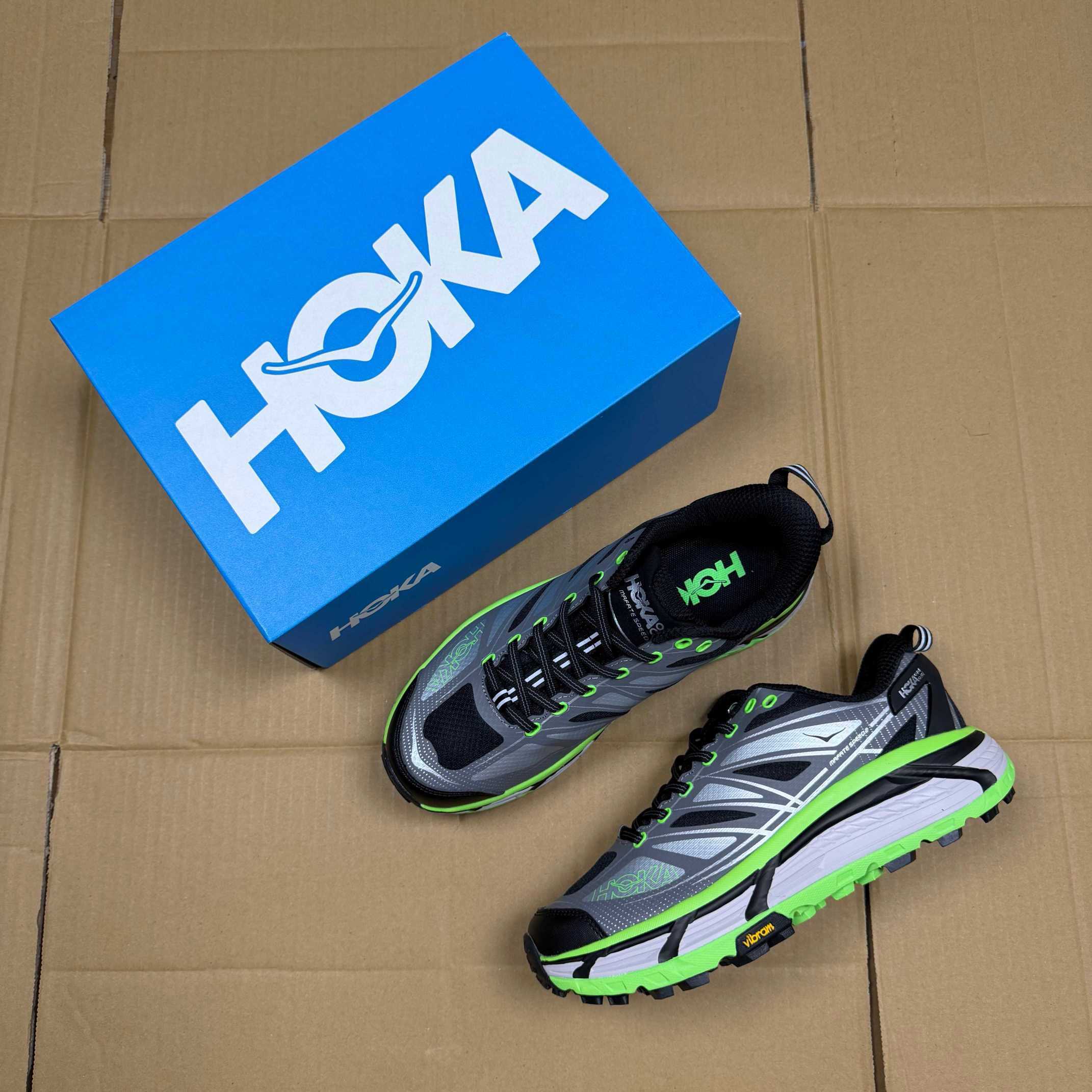 HOKA Mafate Speed 2 Black Grey Neon Green White Trail Shoe Trail Running Sneakers BS-86894