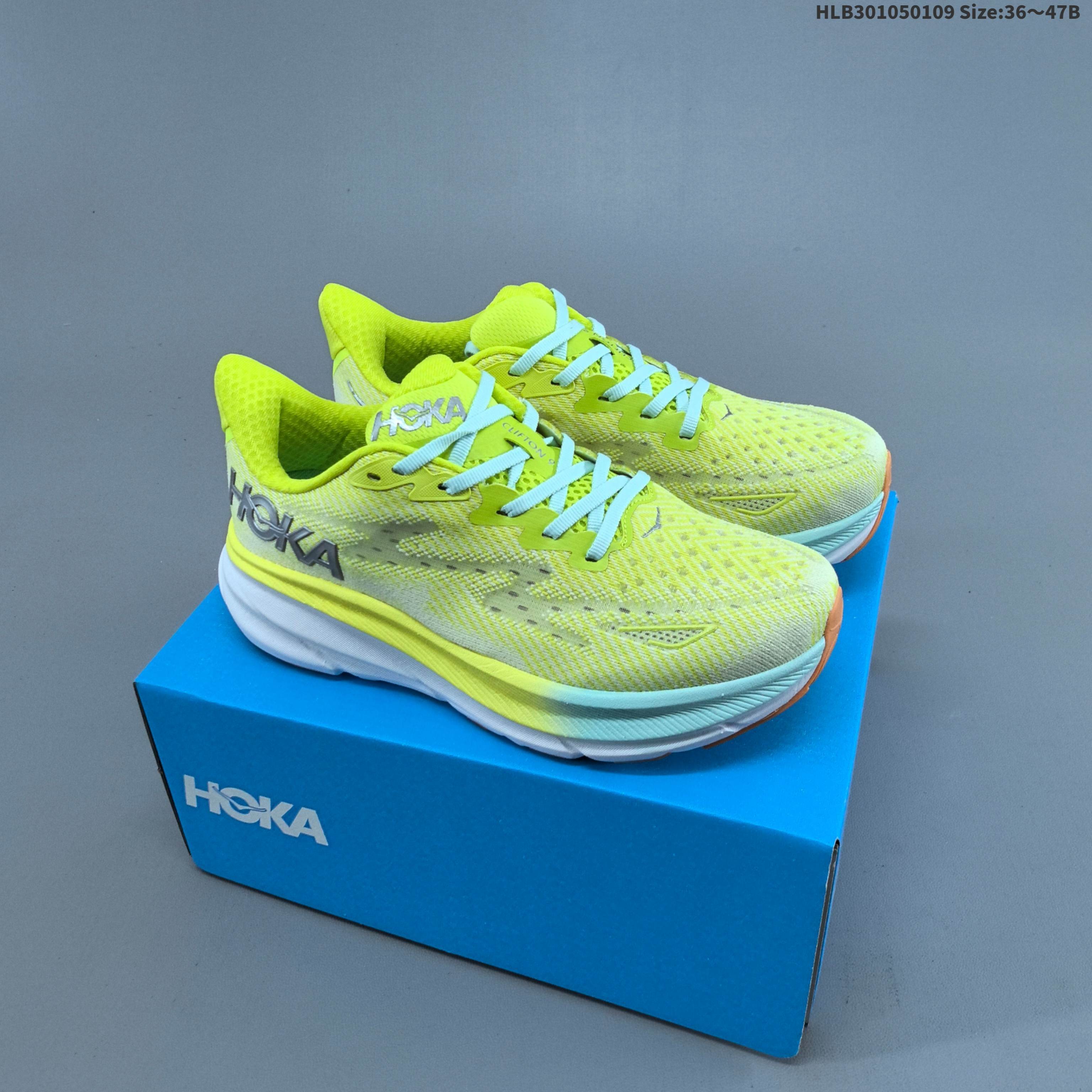 HOKA ONE ONE Clifton 9 Neon Yellow Light Blue White Orange EU 36-47 Running Shoe Running Sneakers - Unisex BS-69409