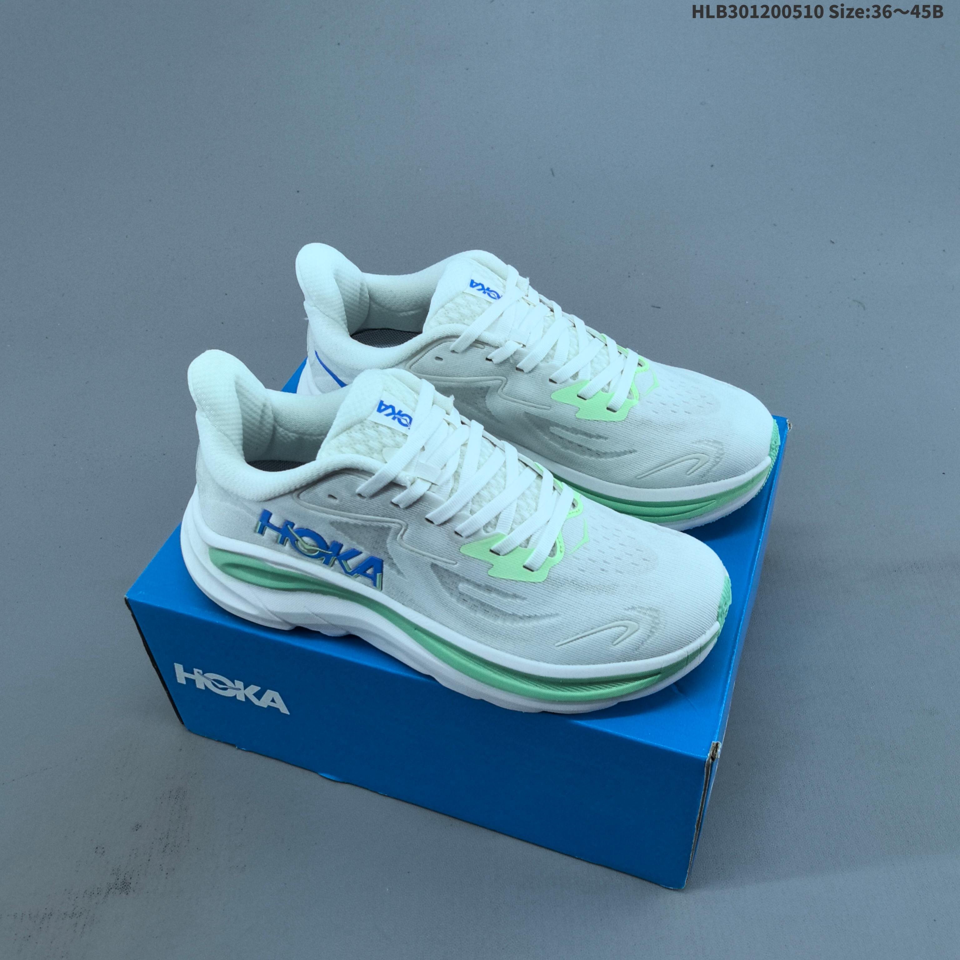 HOKA ONE ONE Clifton 10 White Light Green Blue EU 36-45 Running Shoe Running Sneakers - Unisex BS-69342